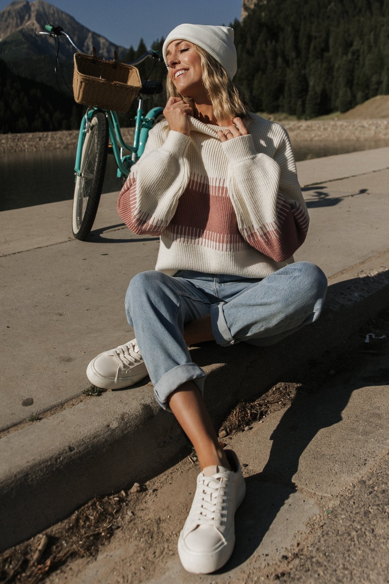 Antonov Turtle Neck Sweater | Mauve + Cream Low Pice Cheap Online
