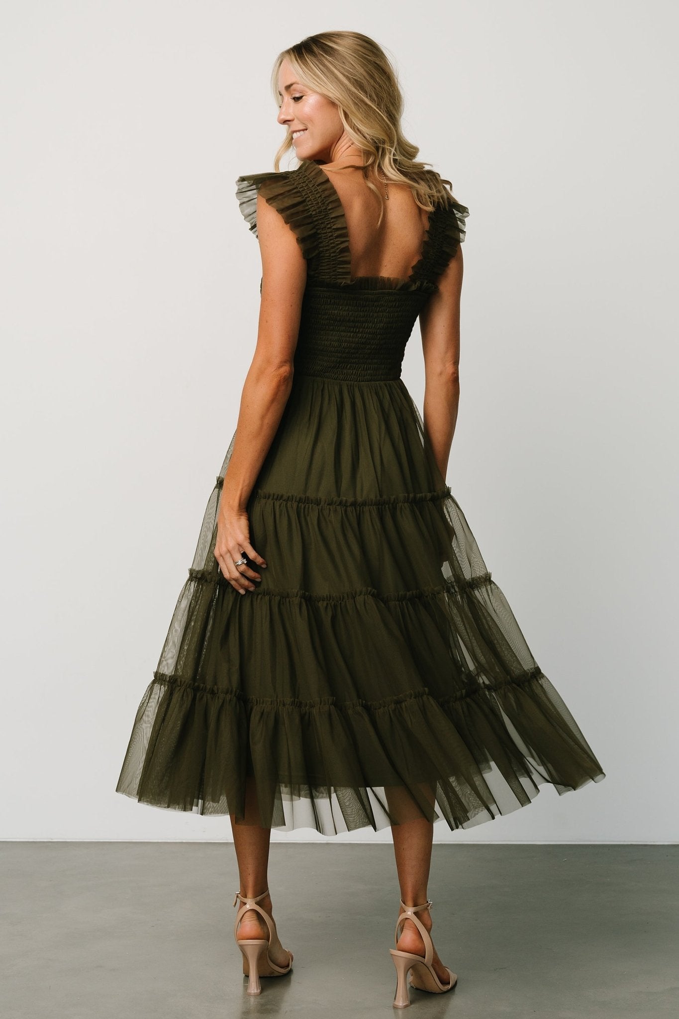 Emma Smocked Tulle Dress | Dark Olive Low Shipping Fee Online