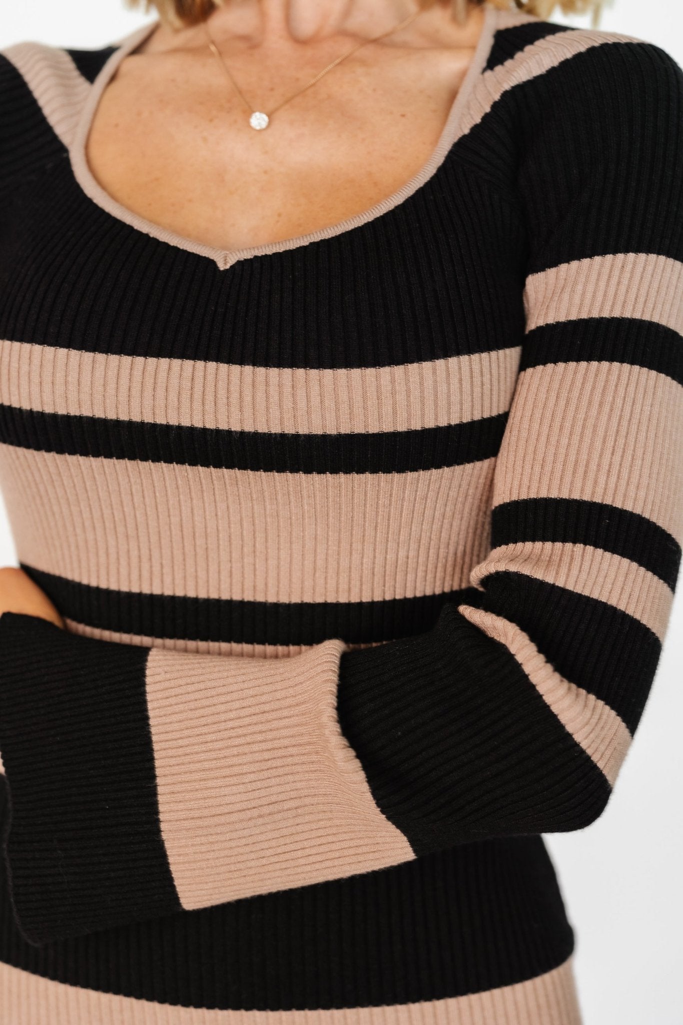 Marika Ribbed Dress | Camel + Black Stripe Buy Cheap Pay With Paypal