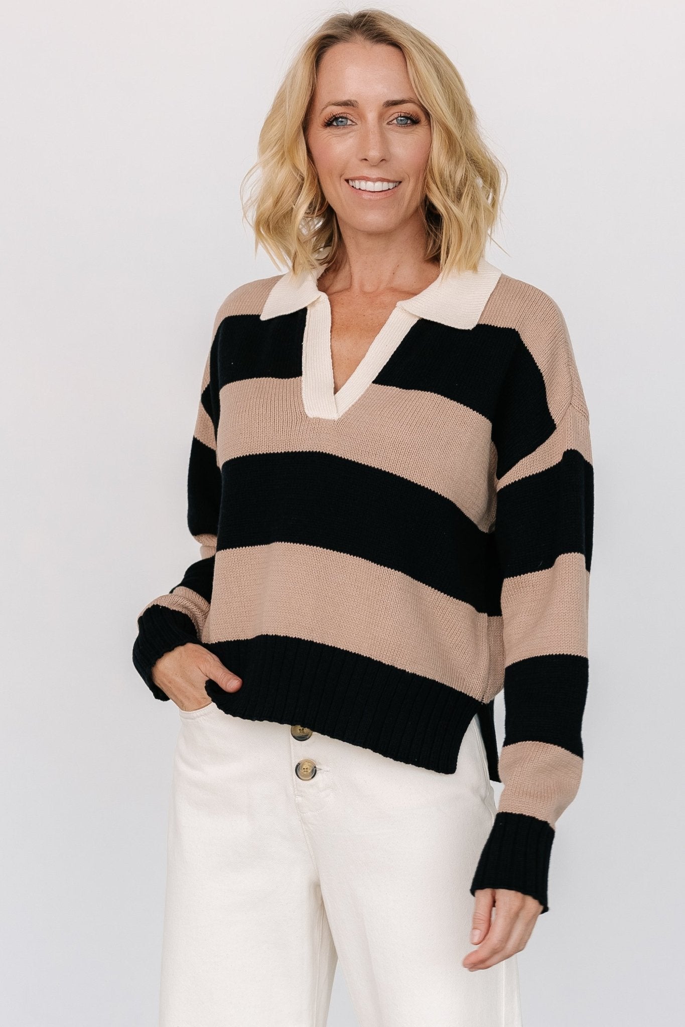 Alec Striped Sweater | Black + Mocha Free Shipping Marketable