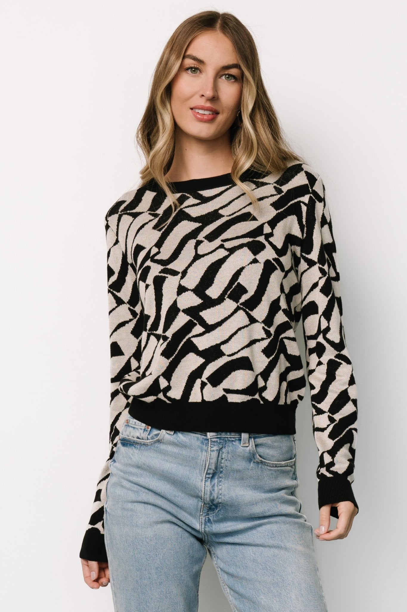 Petra Knit Sweater Top | Black + Ivory Newest Cheap Online