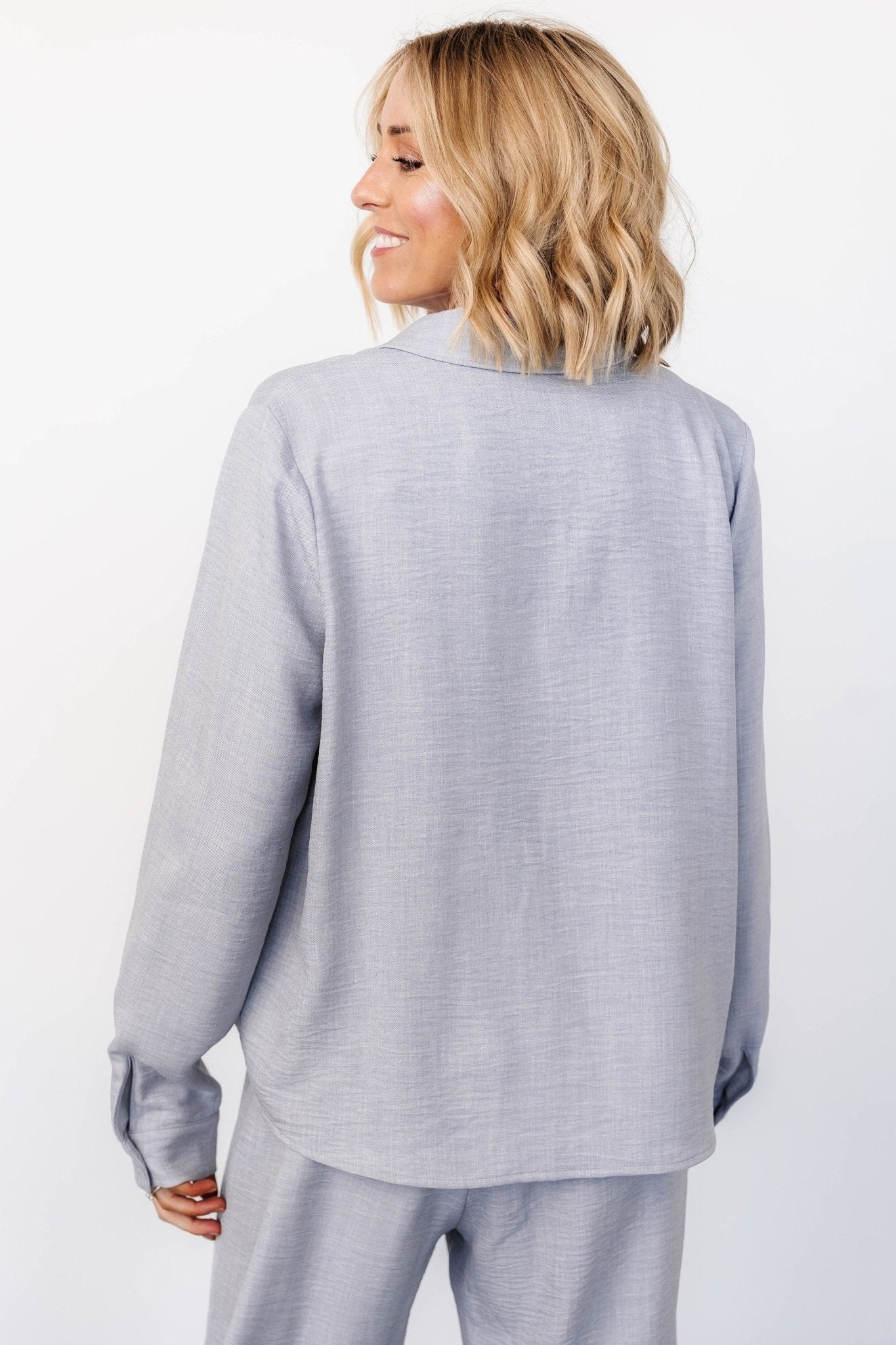 Tuscany Button Top | Blue Gray Cheap Sale 100% Guaranteed