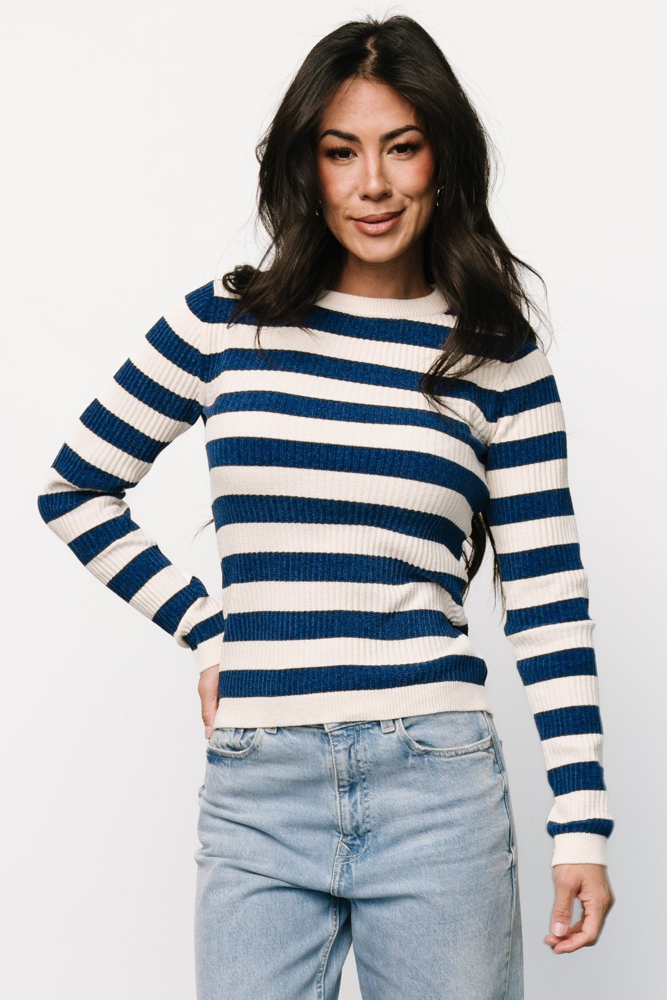 Milwaukee Striped Sweater | Blue + Ivory Real For Sale