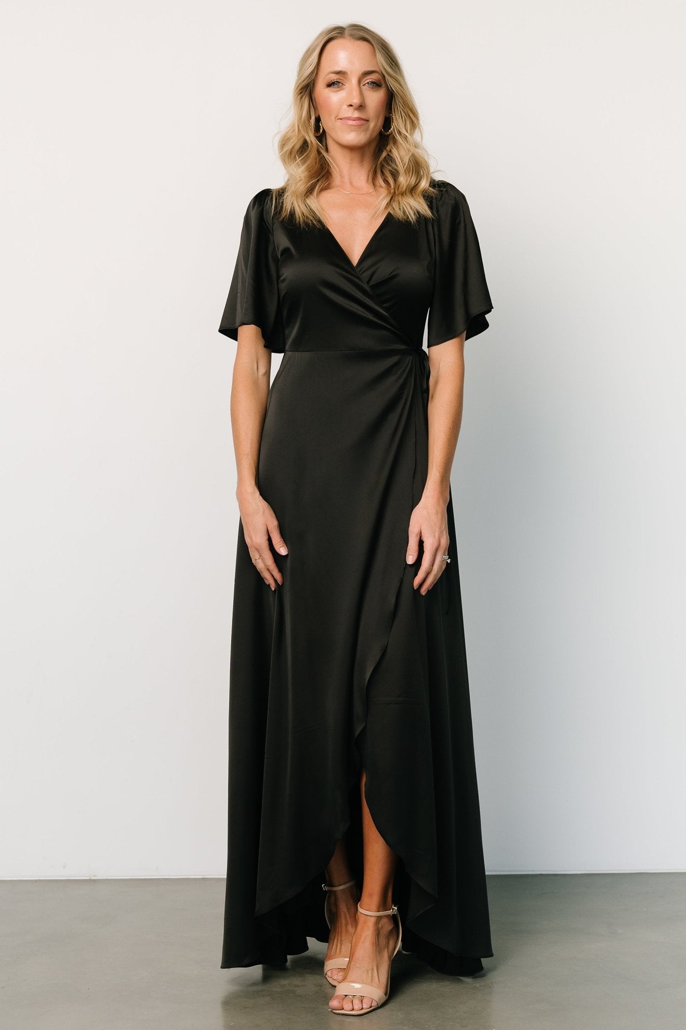 Vara Satin Maxi Wrap Dress | Black Clearance Factory Outlet