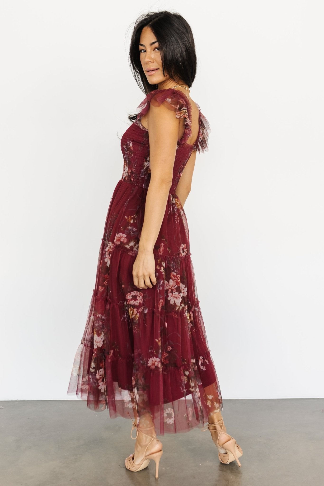 Clementine Tulle Midi Dress | Wine Multi Cheap Sale 2025 Newest