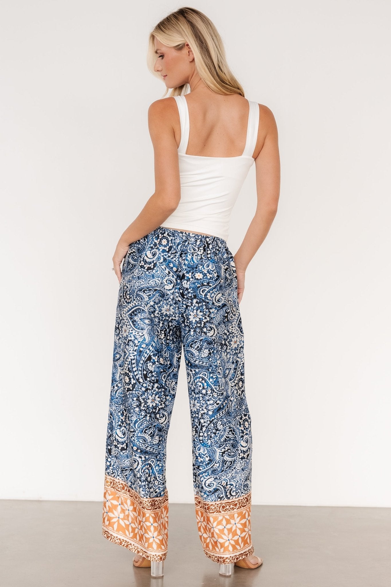 Zora Boho Satin Pants | Blue Multi Print For Sale Finishline