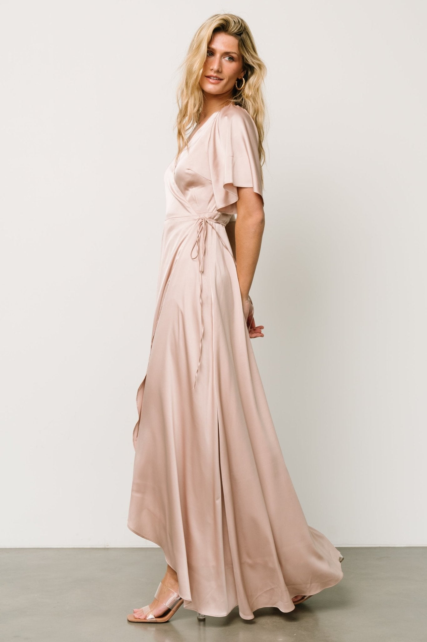 Vara Satin Maxi Wrap Dress | Champagne Cheap Original