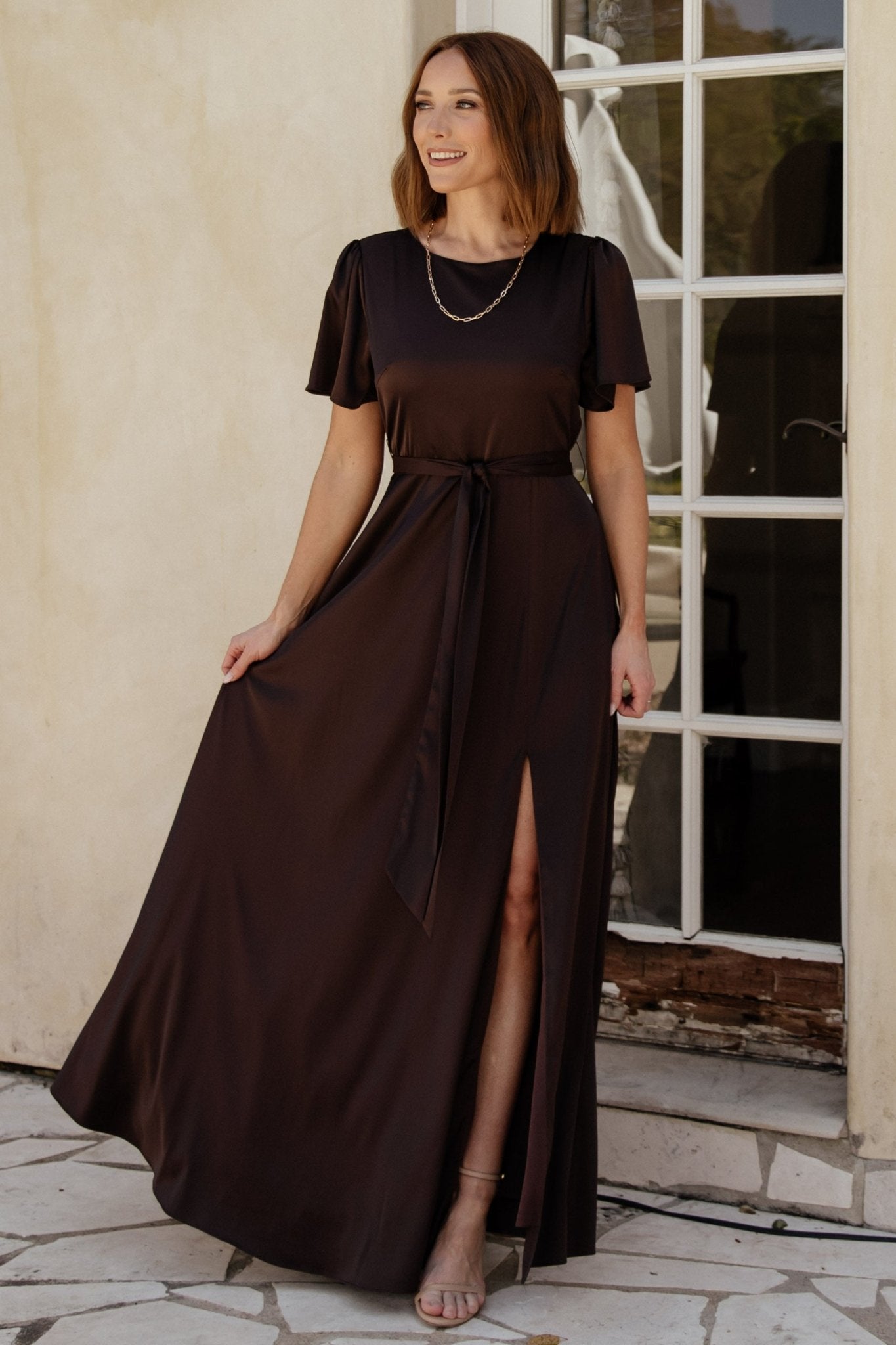 Agnes Satin Maxi Dress | Espresso Cheap