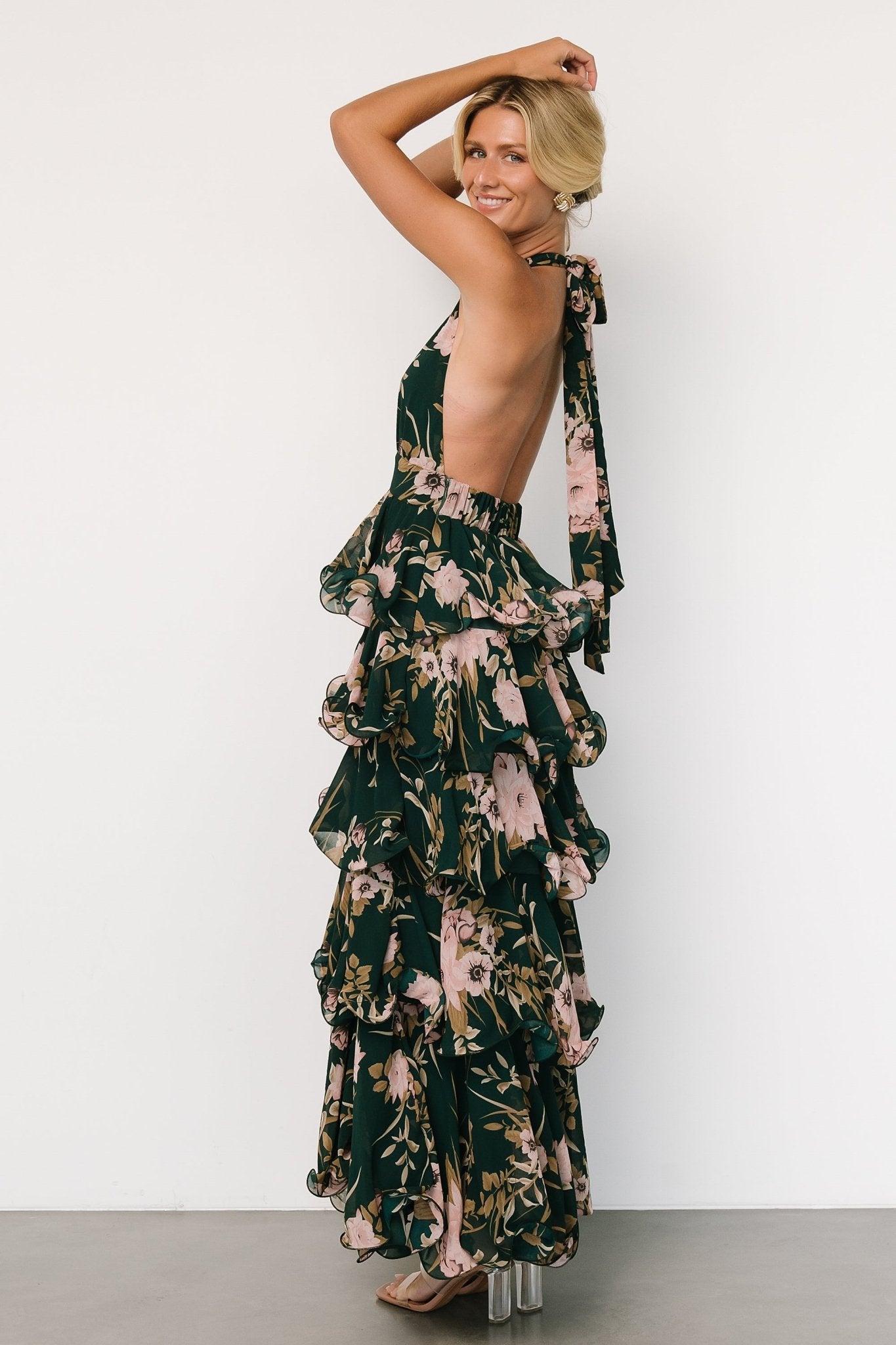 Jesslyn Open Back Tiered Maxi Dress | Green + Pink Eastbay Cheap Online