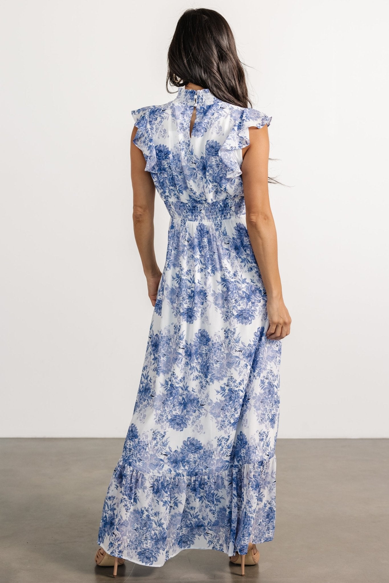 Kearny Ruffle Maxi Dress | White + Blue Floral Buy Cheap Footlocker Pictures