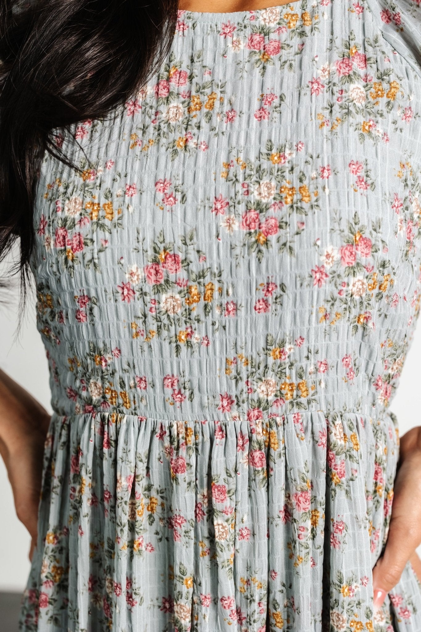 Lucinda Back Tie Dress | Dusty Blue Floral Recommend