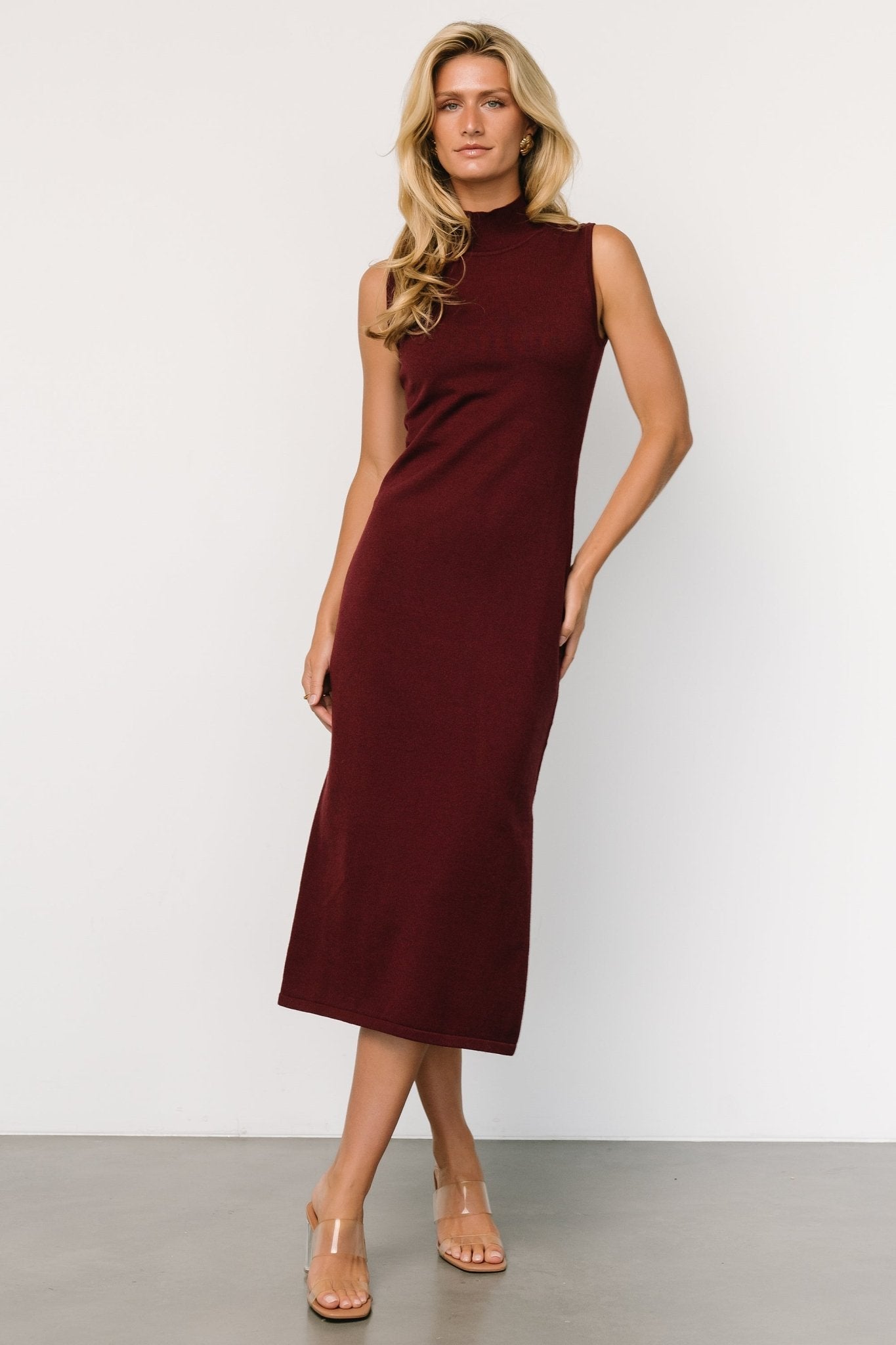 Angelina Mock Neck Tank Dress | Wine Cheap New Arrival