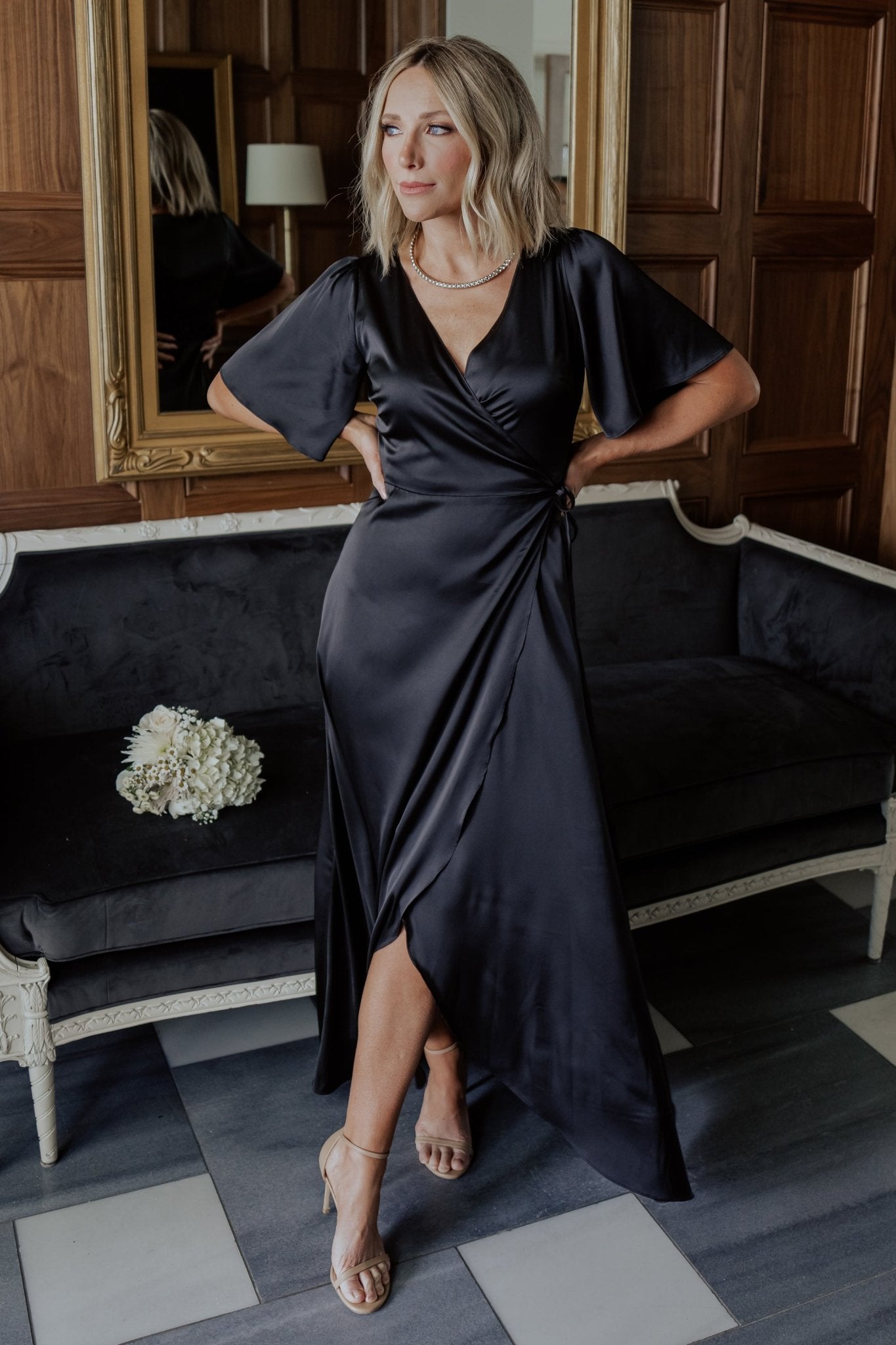 Vara Satin Maxi Wrap Dress | Black Clearance Factory Outlet