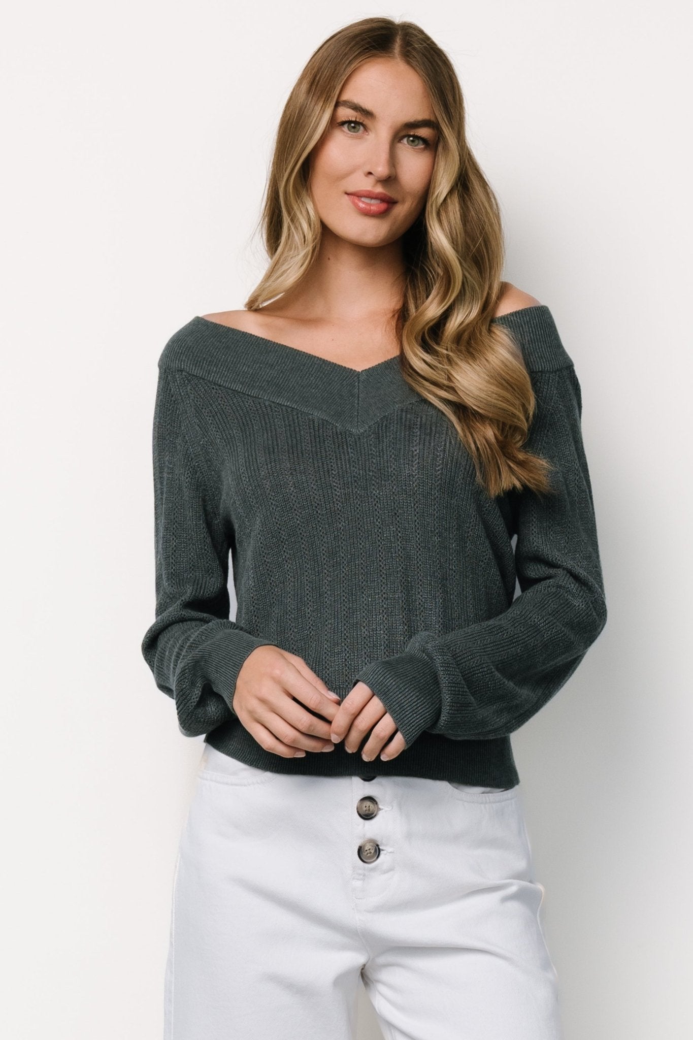 Ashby V Neck Sweater Top | Balsam Sale Official