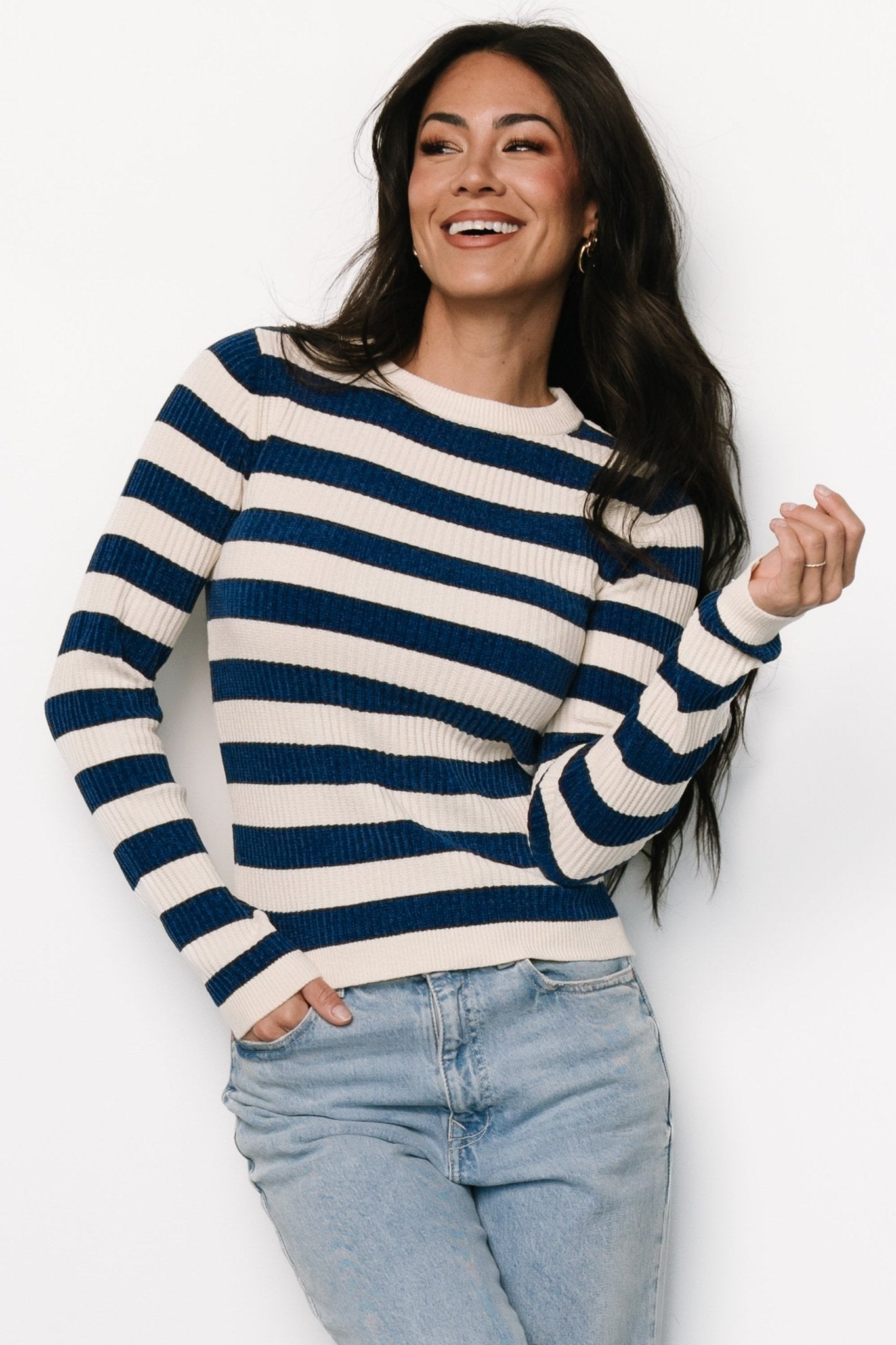 Milwaukee Striped Sweater | Blue + Ivory Real For Sale