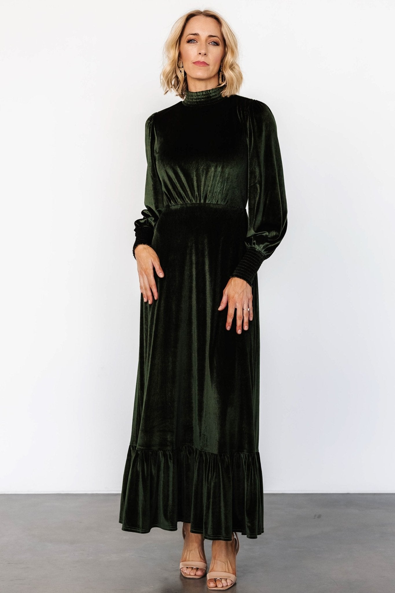 Elodie Velvet Maxi Dress | Deep Olive Visit New