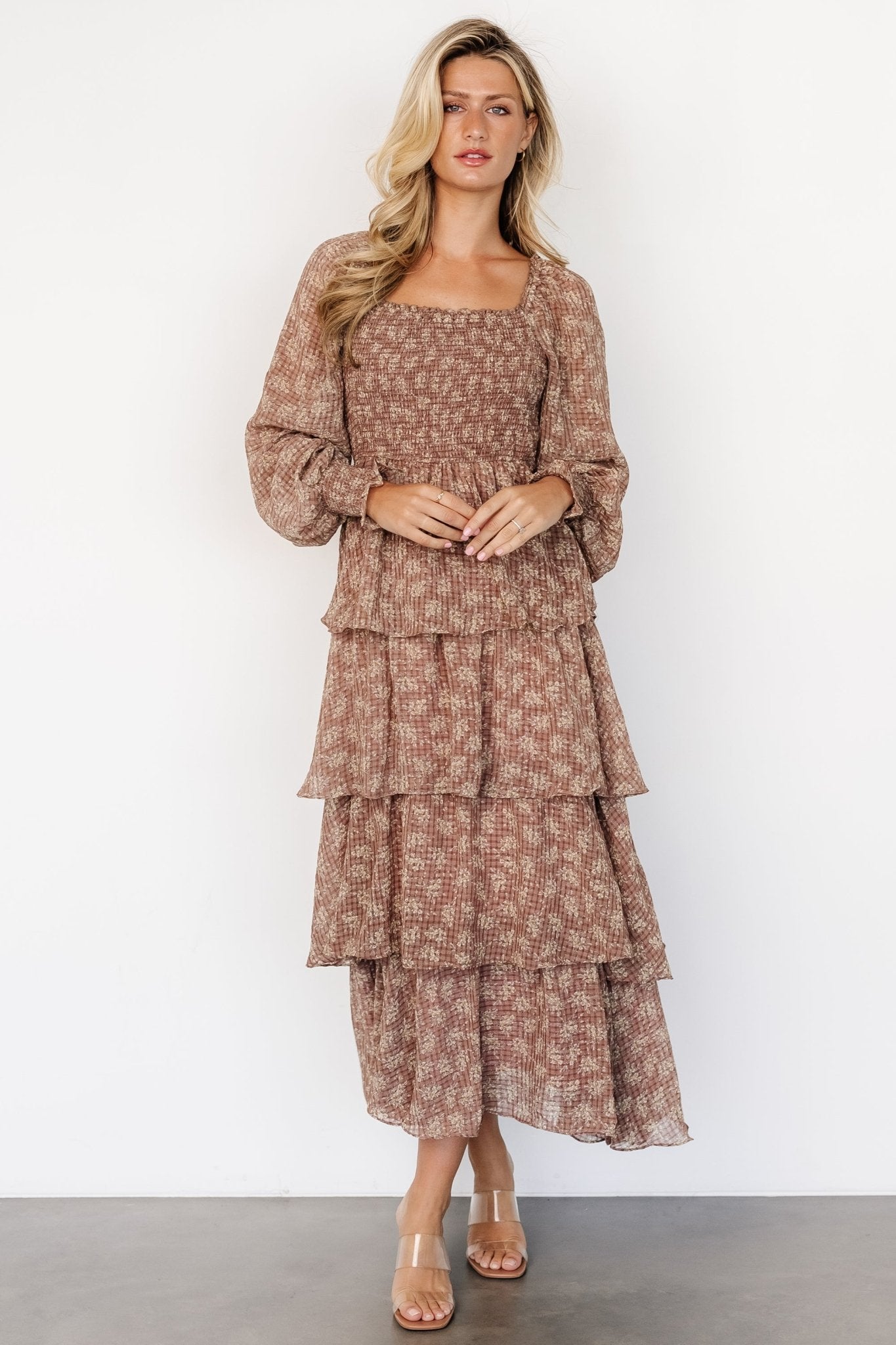 Miranda Tiered Maxi Dress | Latte Floral How Much Online