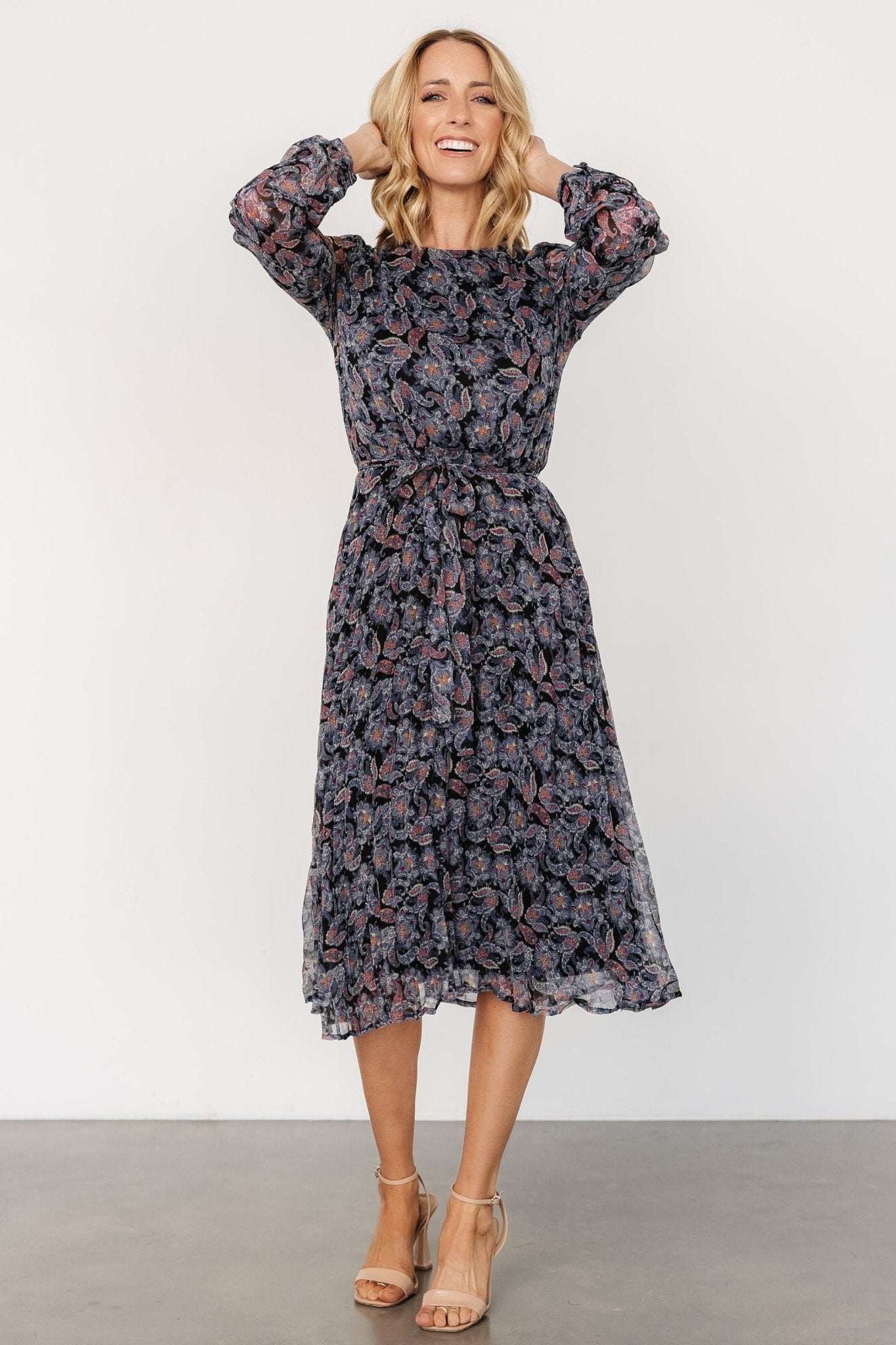 Laurie Midi Dress | Black Print Free Shipping 2025