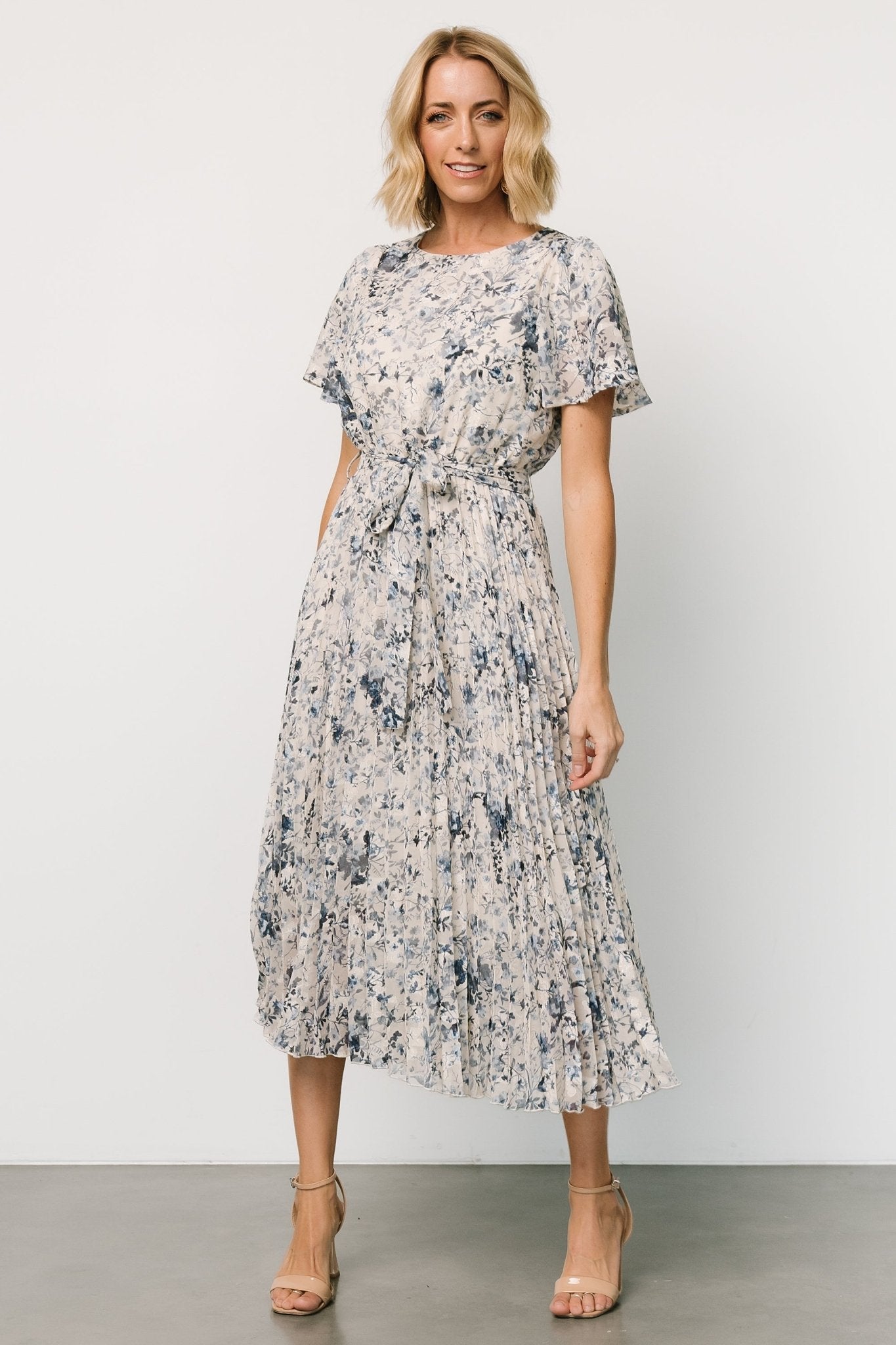 Alexandra Pleated Dress | Off White + Blue Wiki For Sale