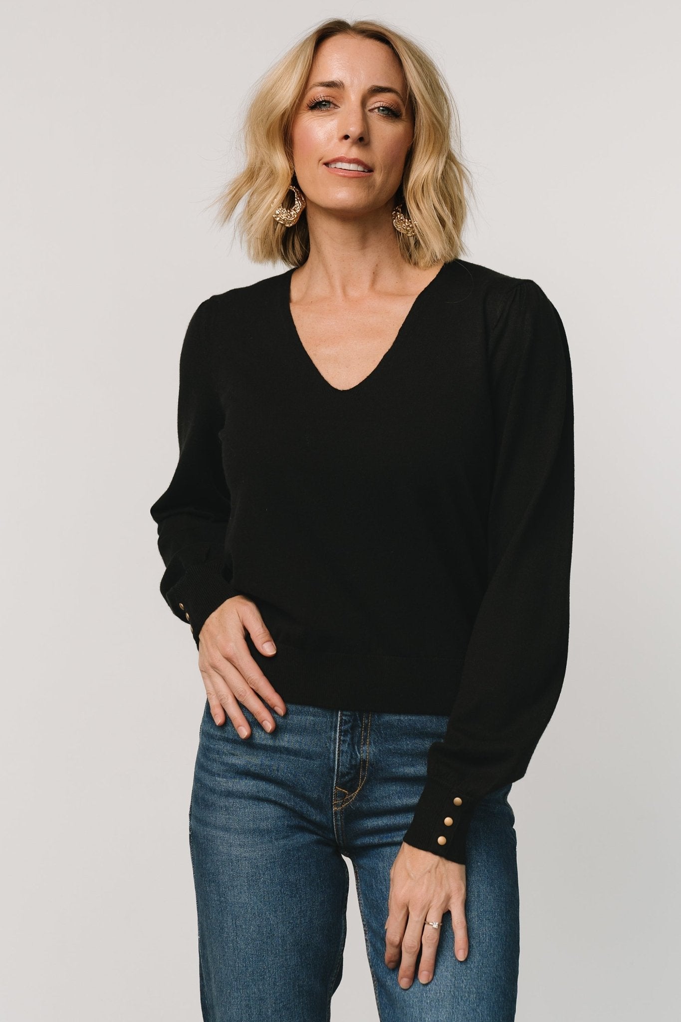 Sheila V Neck Sweater Top | Black For Nice For Sale