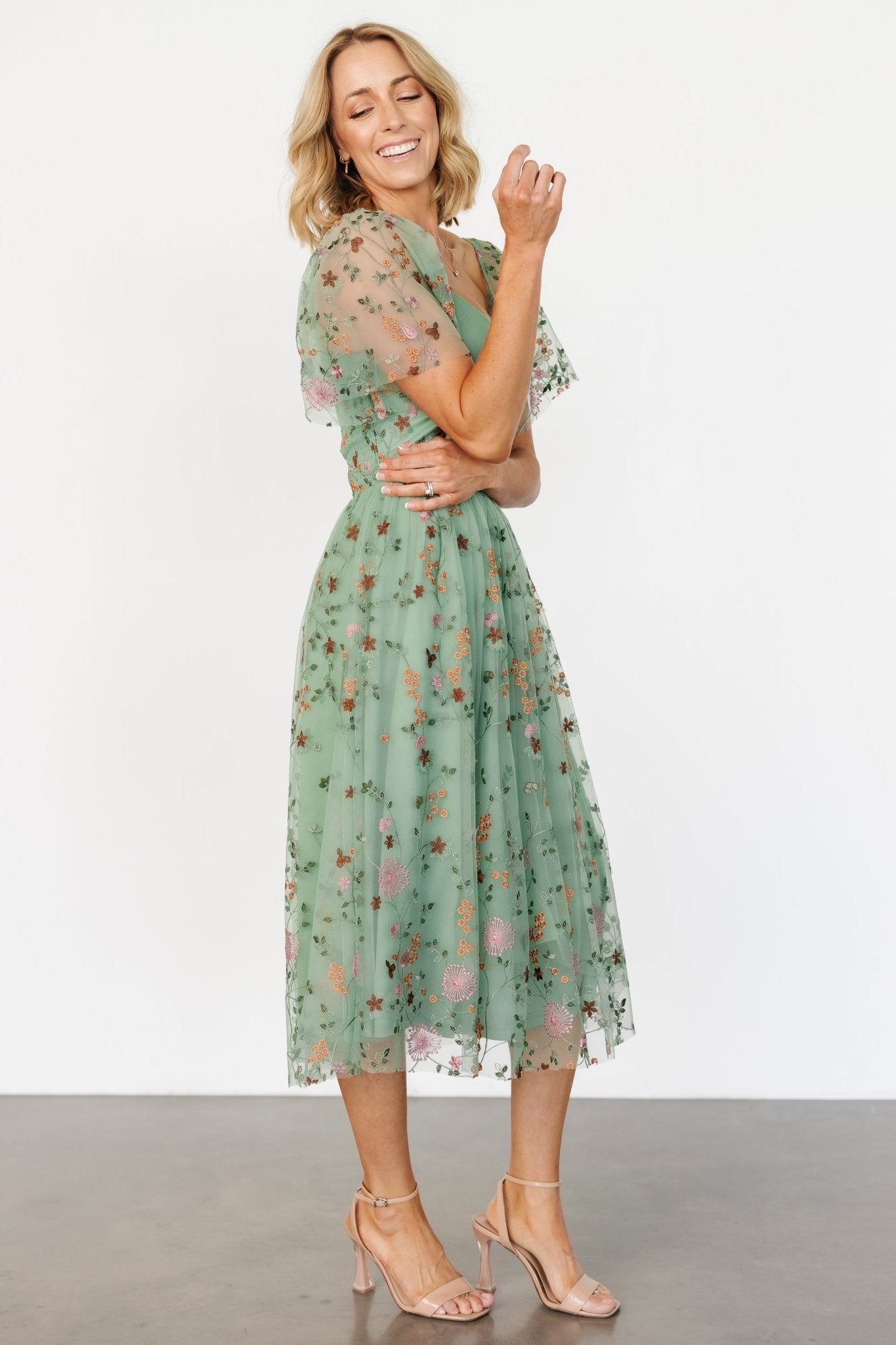 Gwyneth Tulle Midi Dress | Eucalyptus Floral Many Kinds Of Cheap Pice