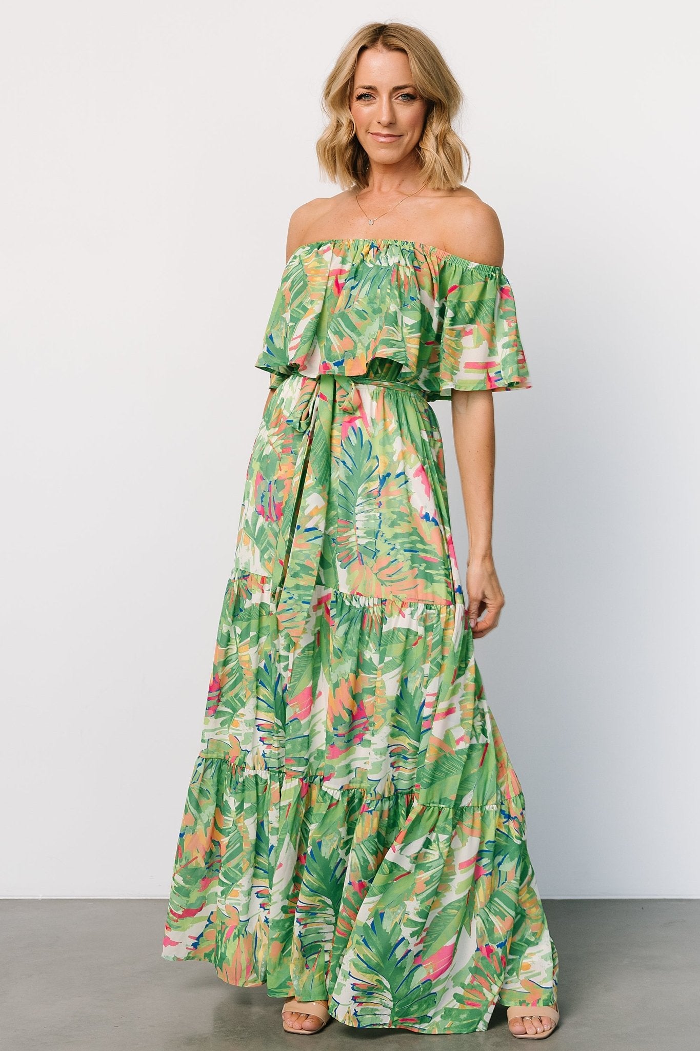 Sonoma Off Shoulder Maxi Dress | Green Multi Cheap Sale Comfortable