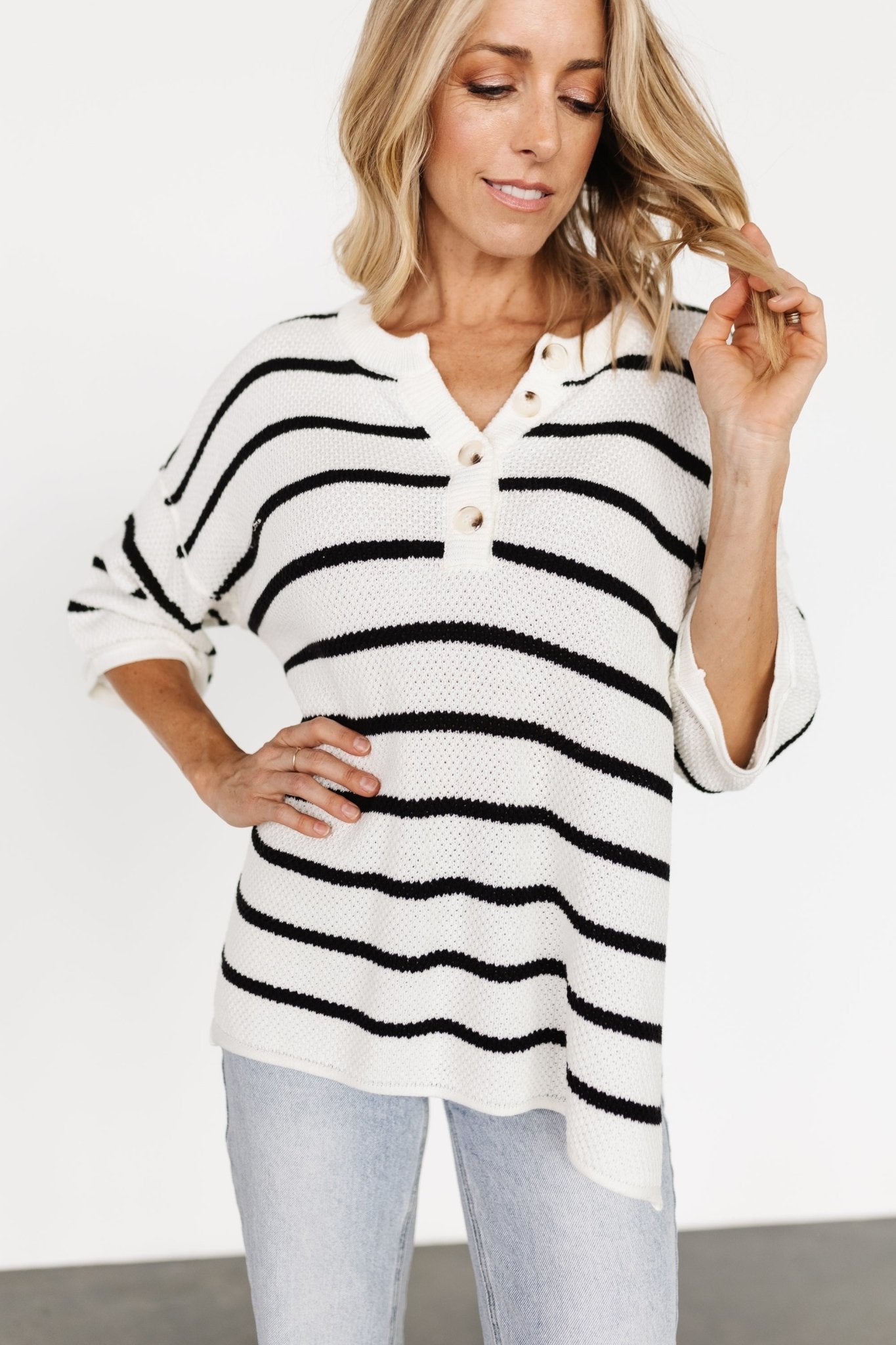 Maddock Knit Top | Off White + Black Cheap Pice Wholesale