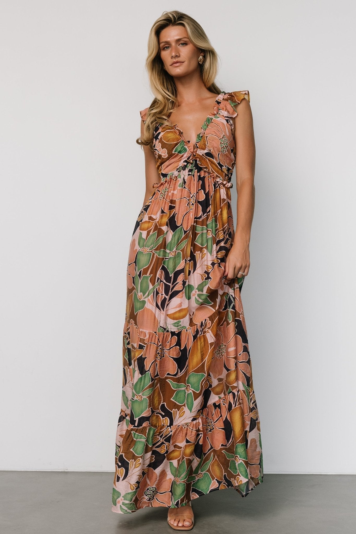 Nylah Back Tie Maxi Dress | Mocha Multi Choice