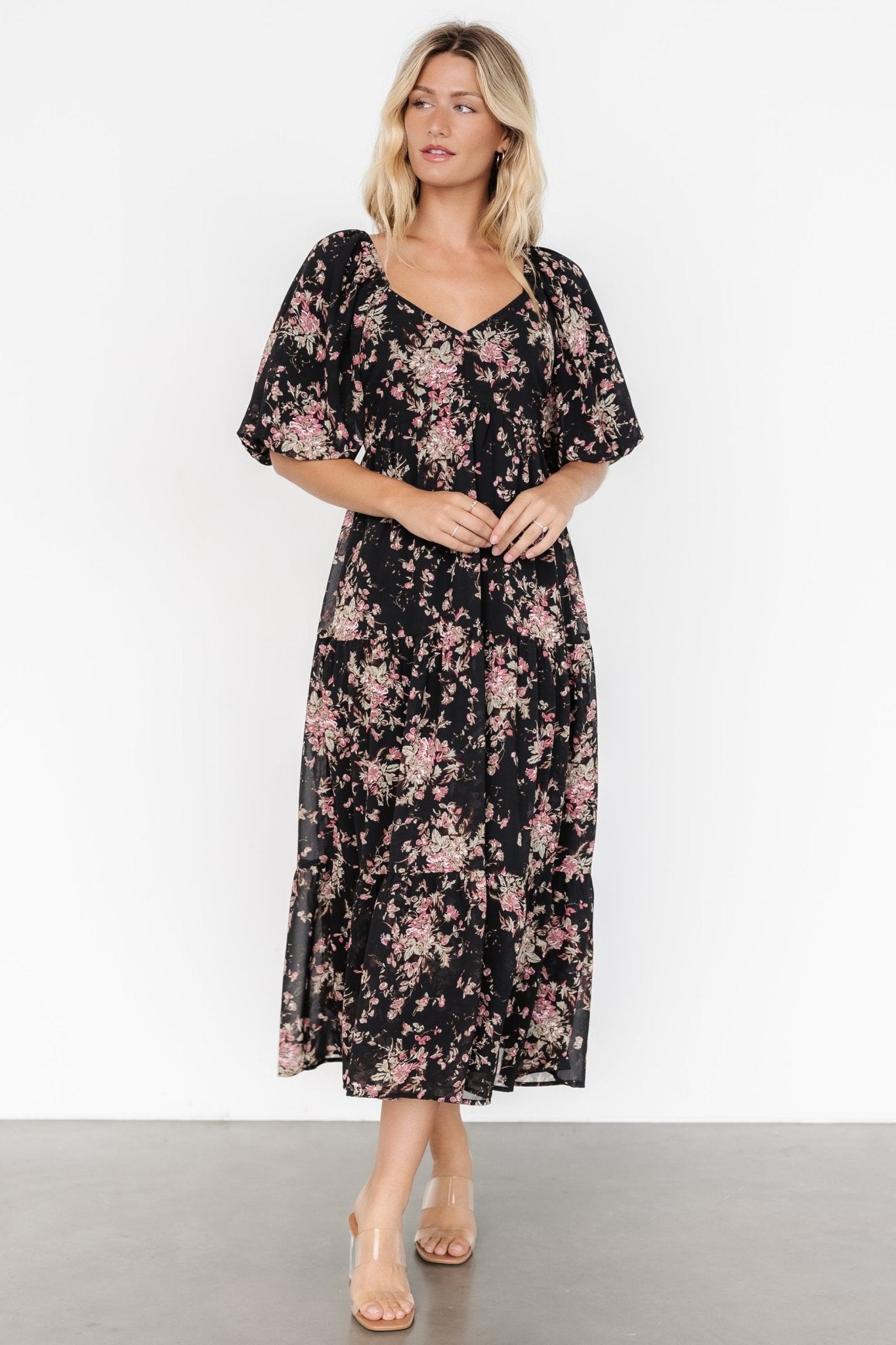 Evelette Dress | Black + Mauve Floral Sale Explore