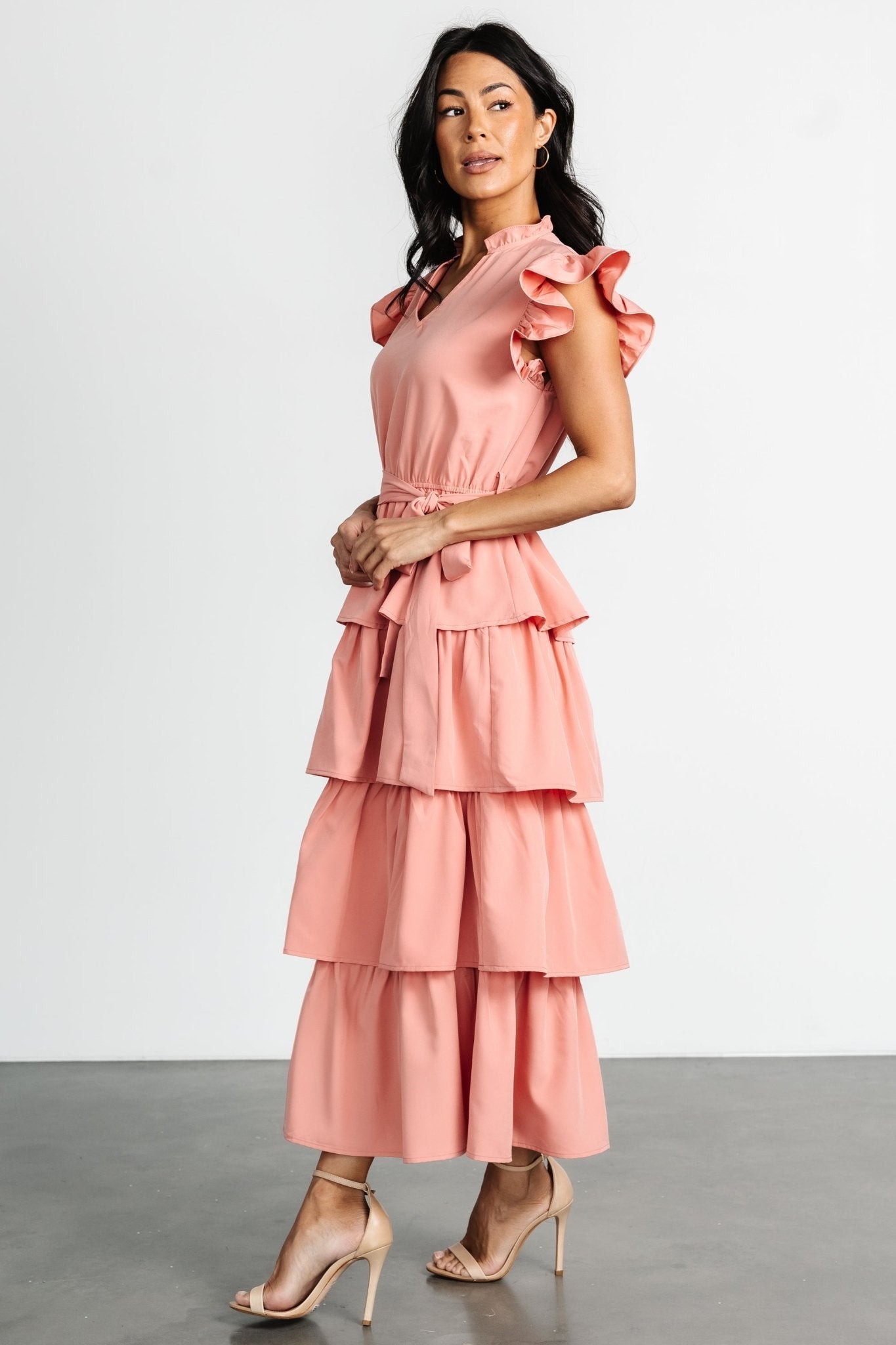 Chrysanthi Tiered Dress | Dusty Coral Clearance In China