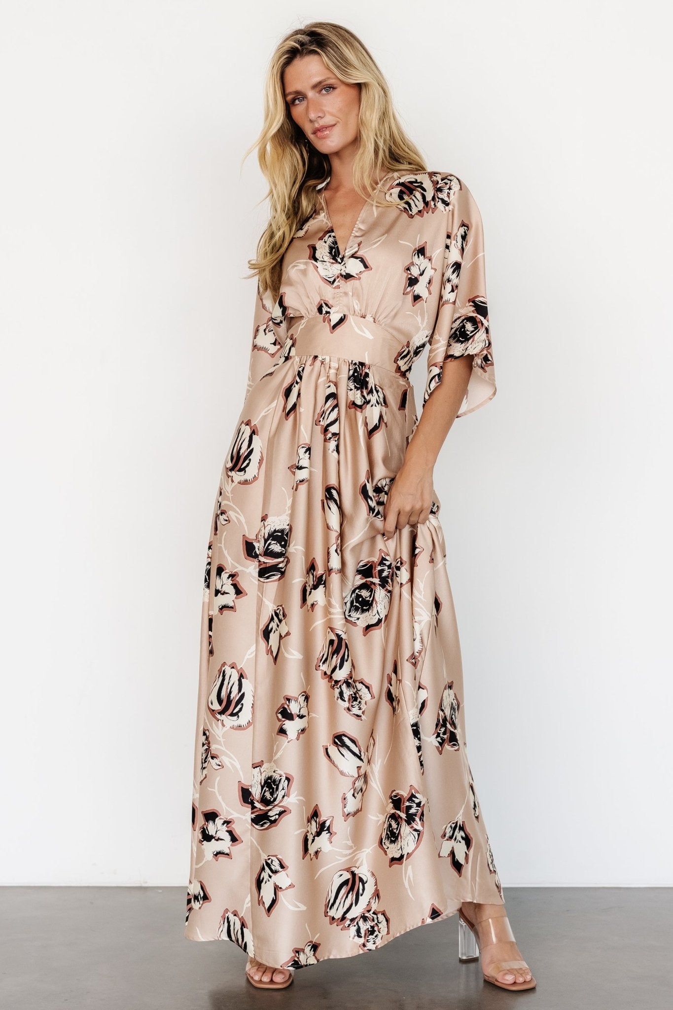 Romilly Satin Maxi Dress | Champagne Print Outlet 100% Authentic