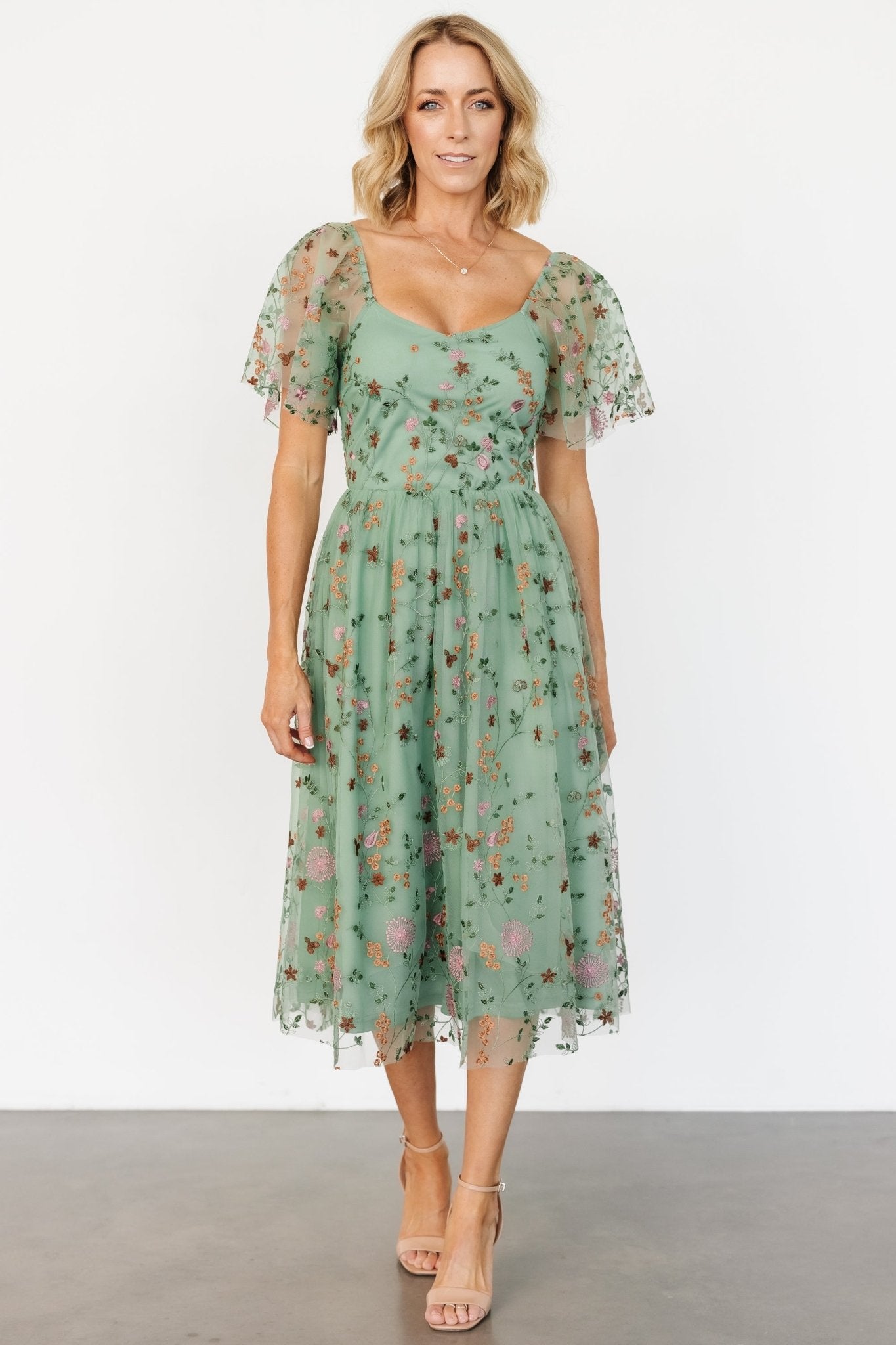 Gwyneth Tulle Midi Dress | Eucalyptus Floral Many Kinds Of Cheap Pice