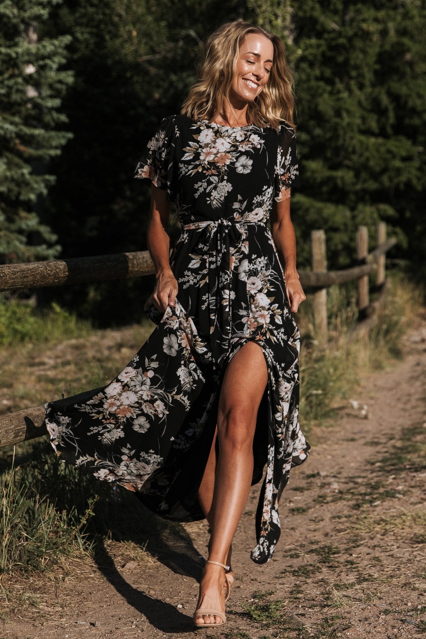 Naomi Short Sleeve Maxi Dress | Black Floral Store Sale Online