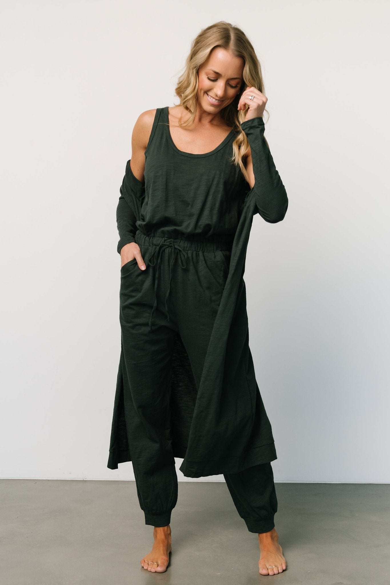 Janae Jumpsuit + Cardigan Set | Dark Green Pay With Visa