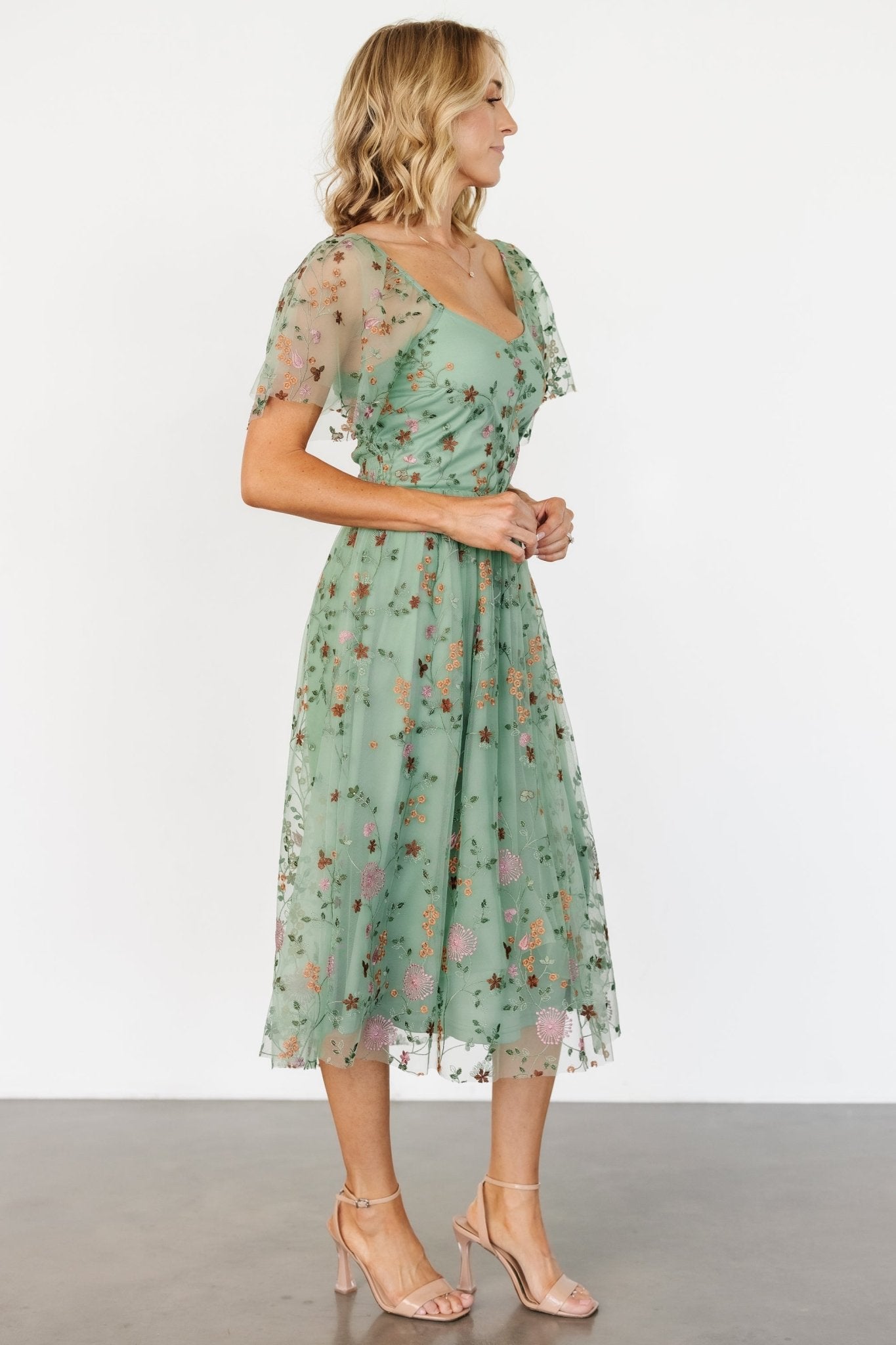 Gwyneth Tulle Midi Dress | Eucalyptus Floral Many Kinds Of Cheap Pice