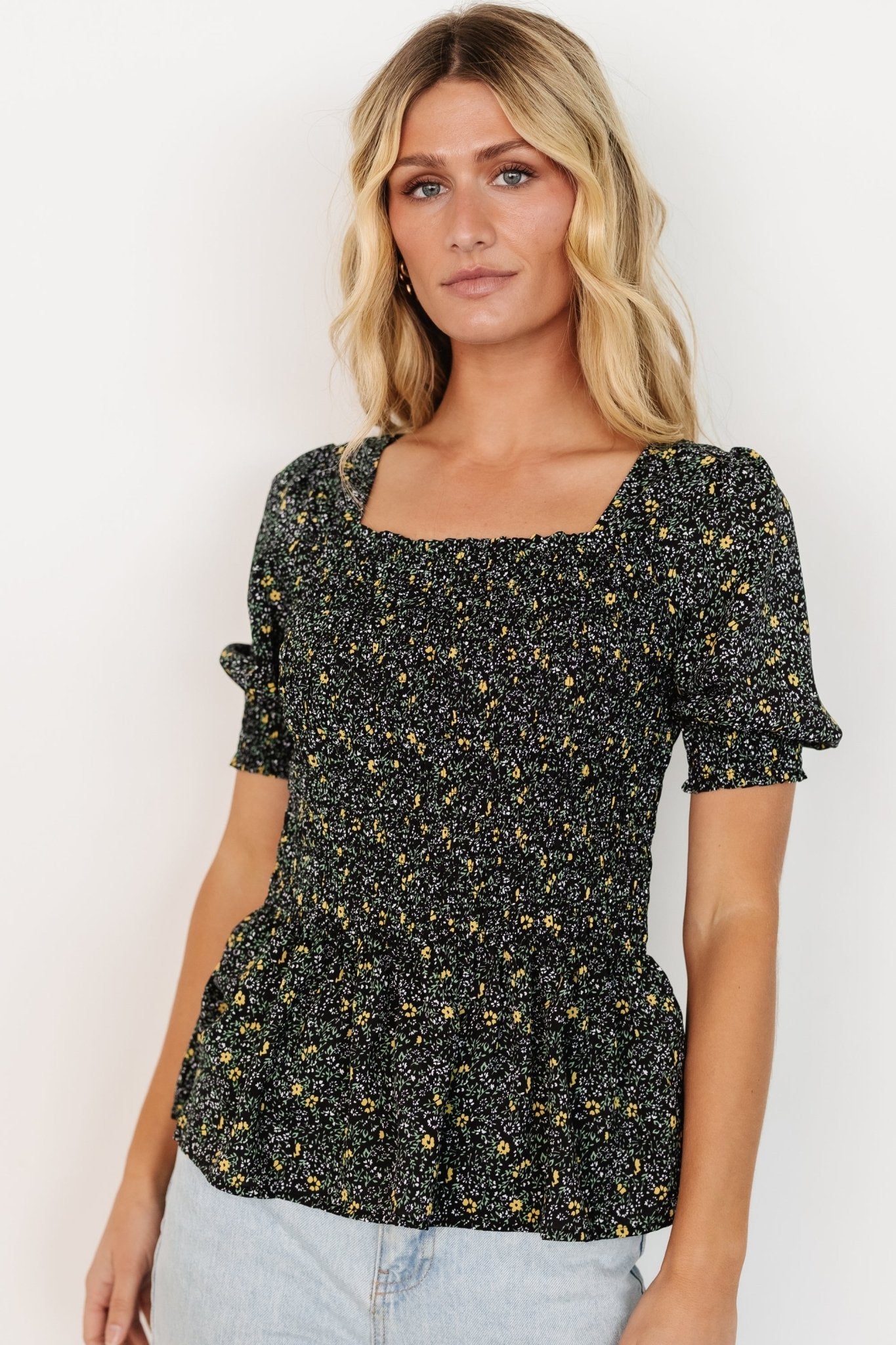 Felice Smocked Top | Black Print Buy Cheap Find Great