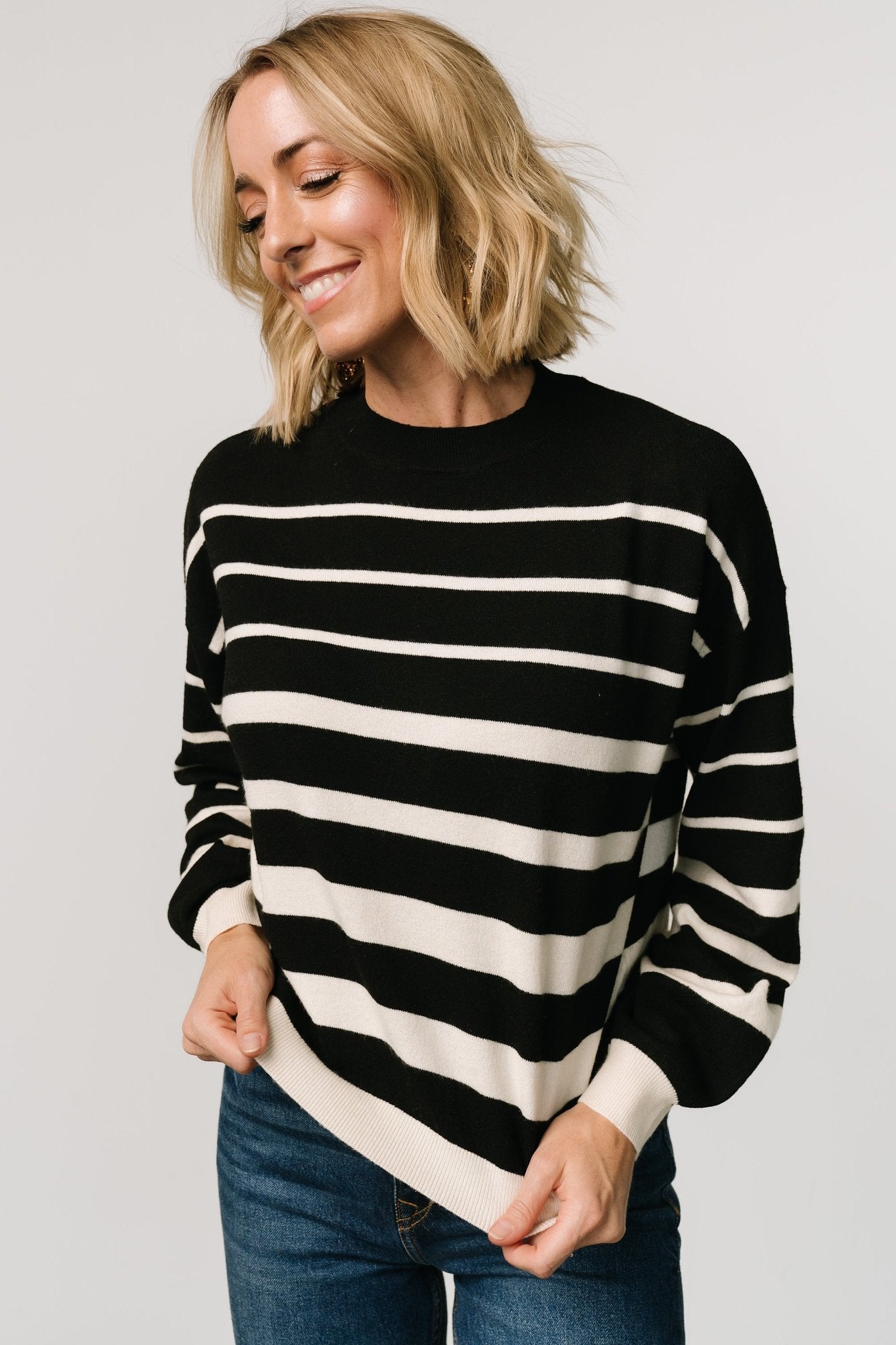 Jensen Stripe Sweater Top | Black + Ivory Cheap Sale Lowest Pice