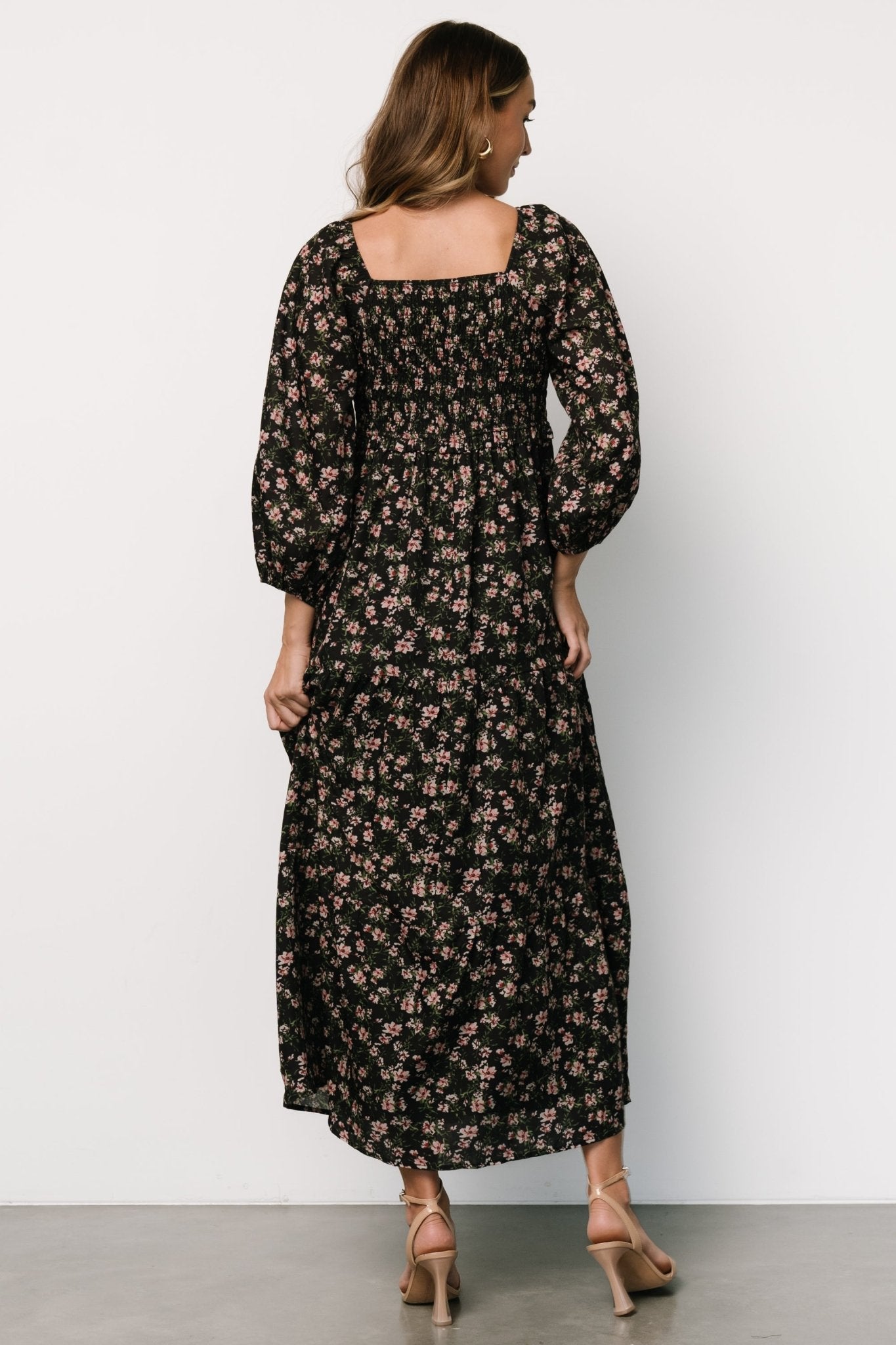 Louisa Smocked Maxi Dress | Black Floral Cheap Sale Online