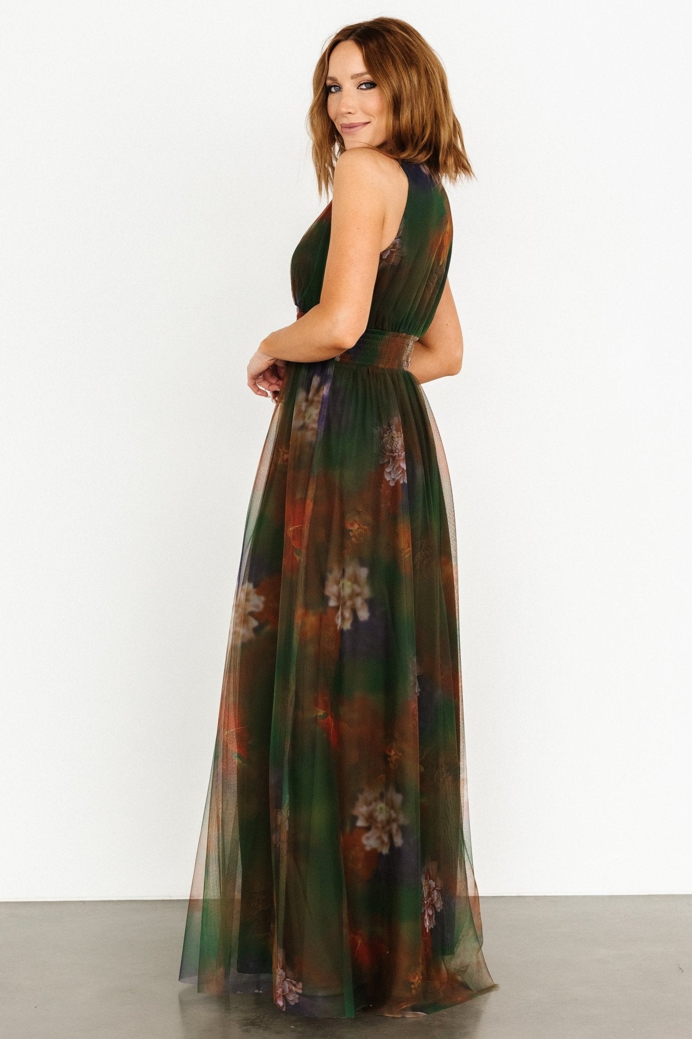 Kamila Tulle Maxi Dress | Olive Multi Floral Newest For Sale