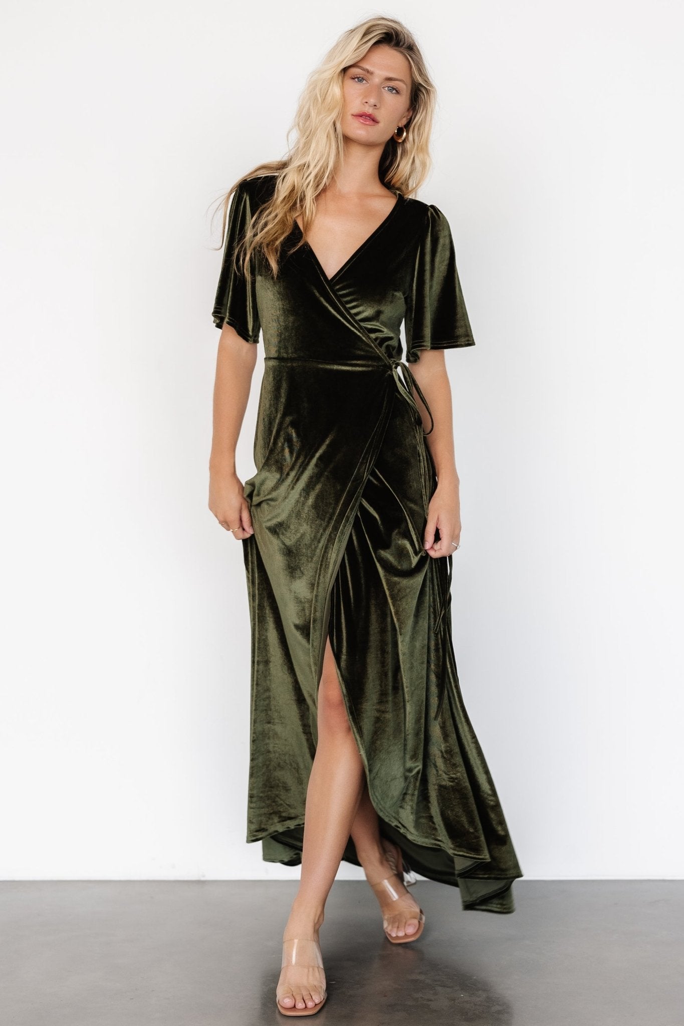 Katelyn Velvet Maxi Wrap Dress | Dark Olive How Much Sale Online