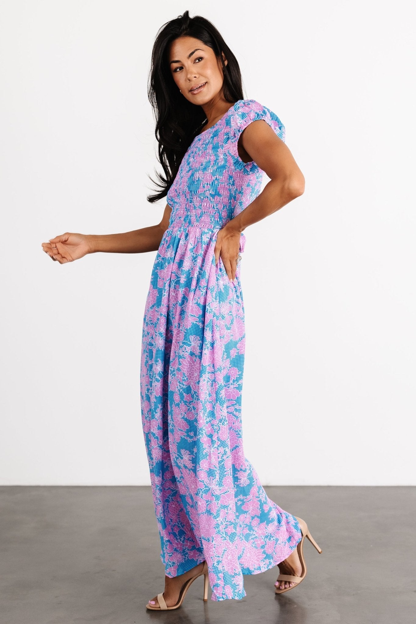 Tabitha Open Back Maxi Dress | Blue + Pink Choice Cheap Pice