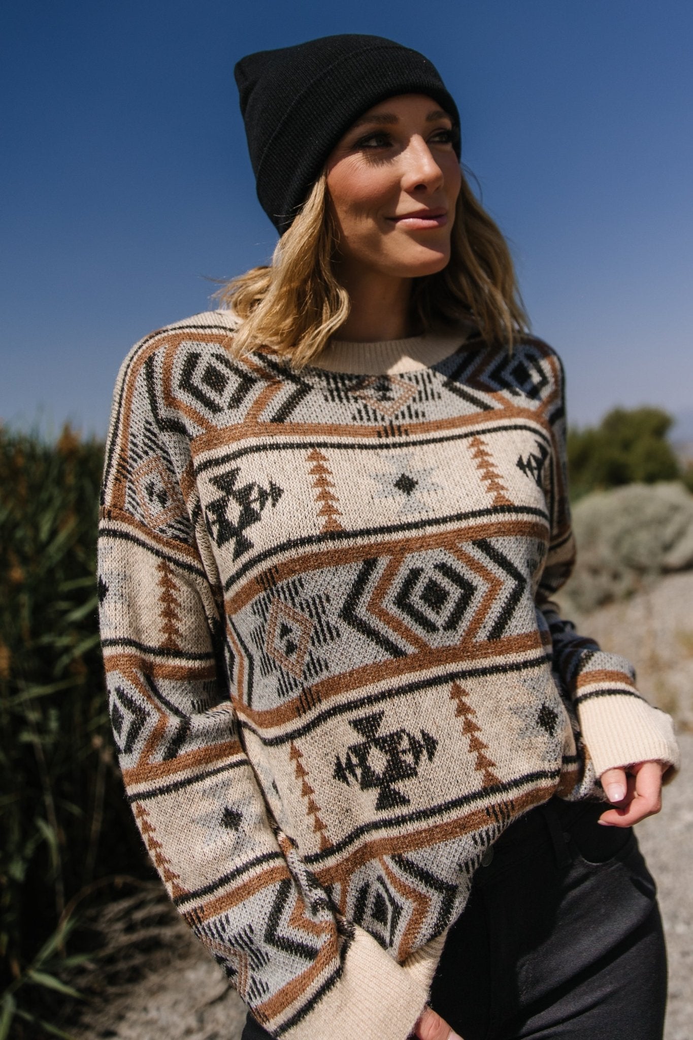 Conrad Knit Sweater | Tan Multi Print Outlet Big Discount