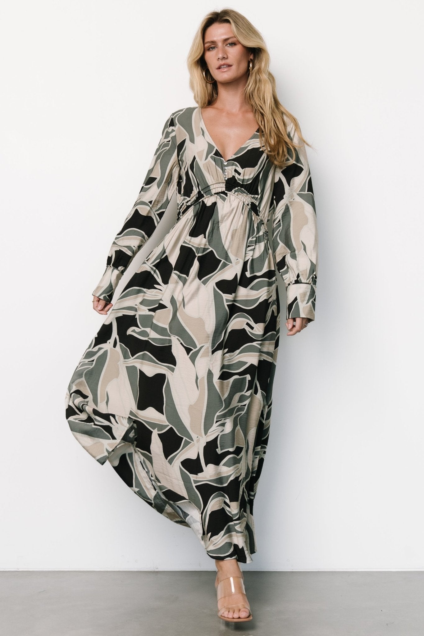 Zinnia Maxi Dress | Black + Eucalyptus Print Cheap Sale Now