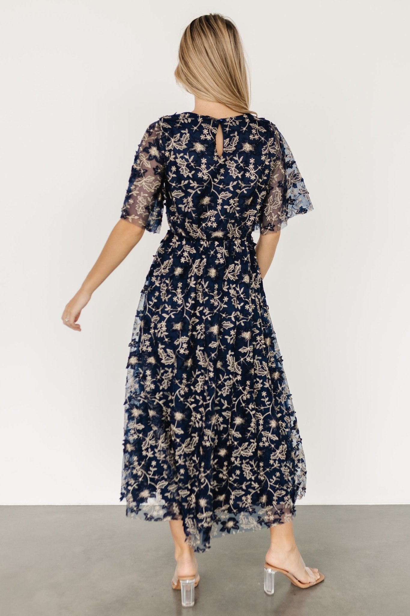 Arabella Embroidered Tulle Maxi Dress | Navy + Gold Free Shipping Browse