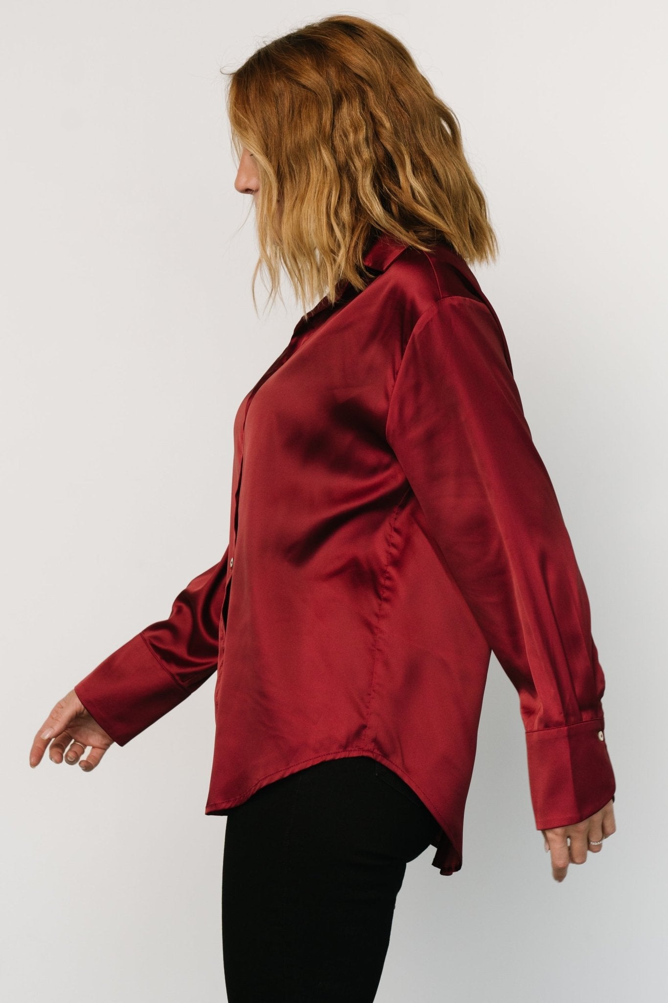 Kacey Satin Button Up Top | Burgundy Clearance Official Site