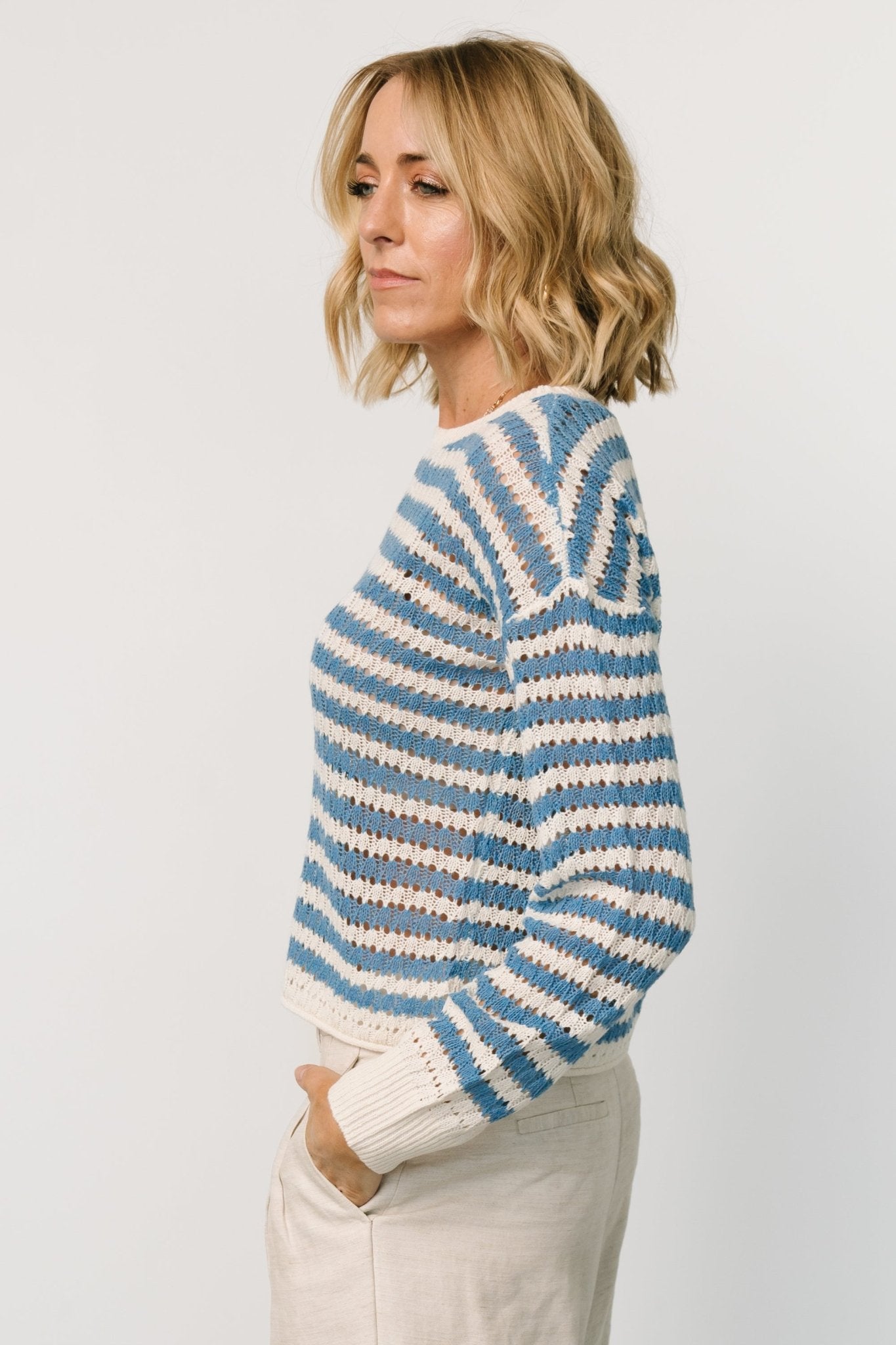 Dawn Open Knit Top | Blue + Ivory Sale Recommend