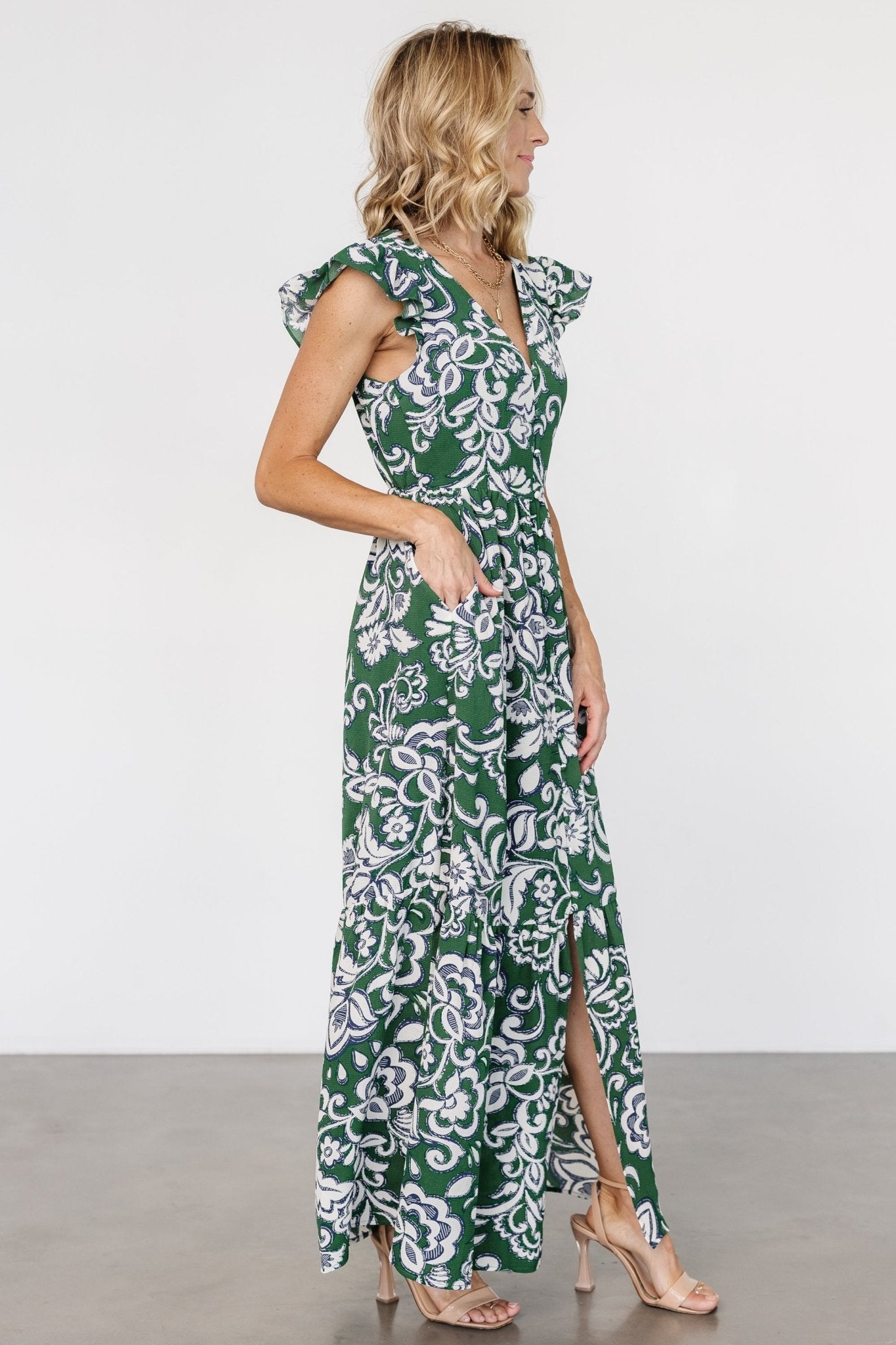 Kaia Button Maxi Dress | Green Print Cheap Sale Footaction