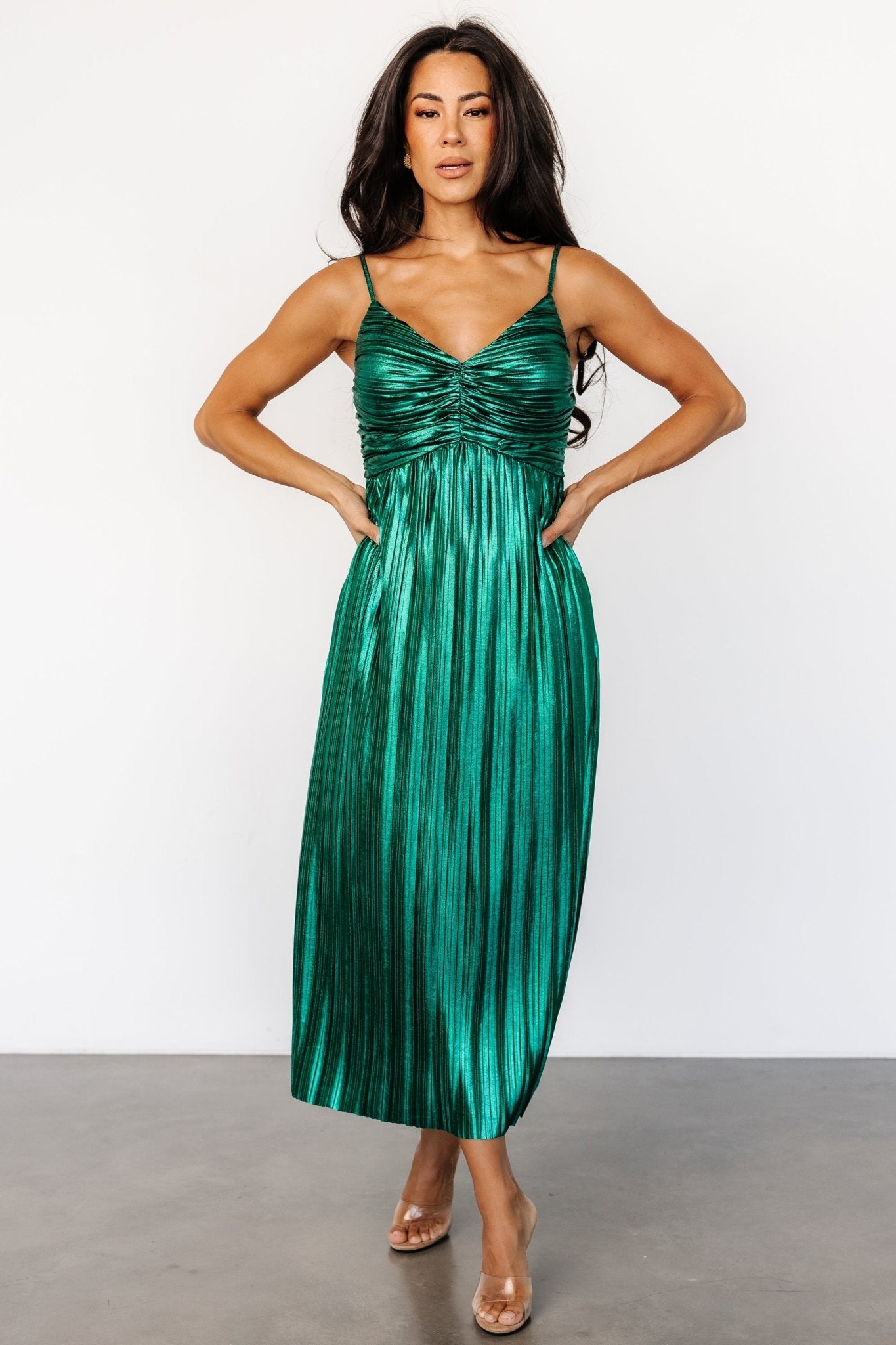 Cecilia Pleated Dress | Emerald Pay With Visa