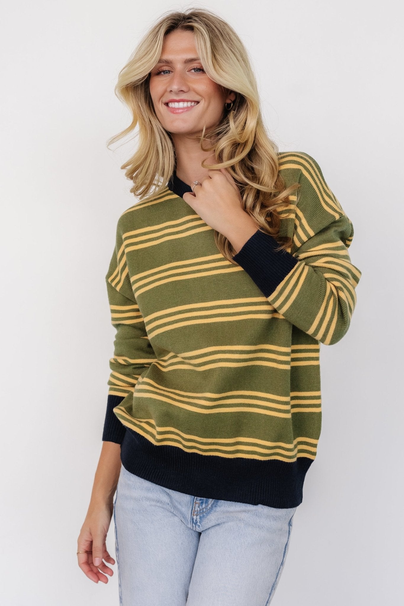 Thomas Striped Sweater | Olive Multi Buy Cheap Cost