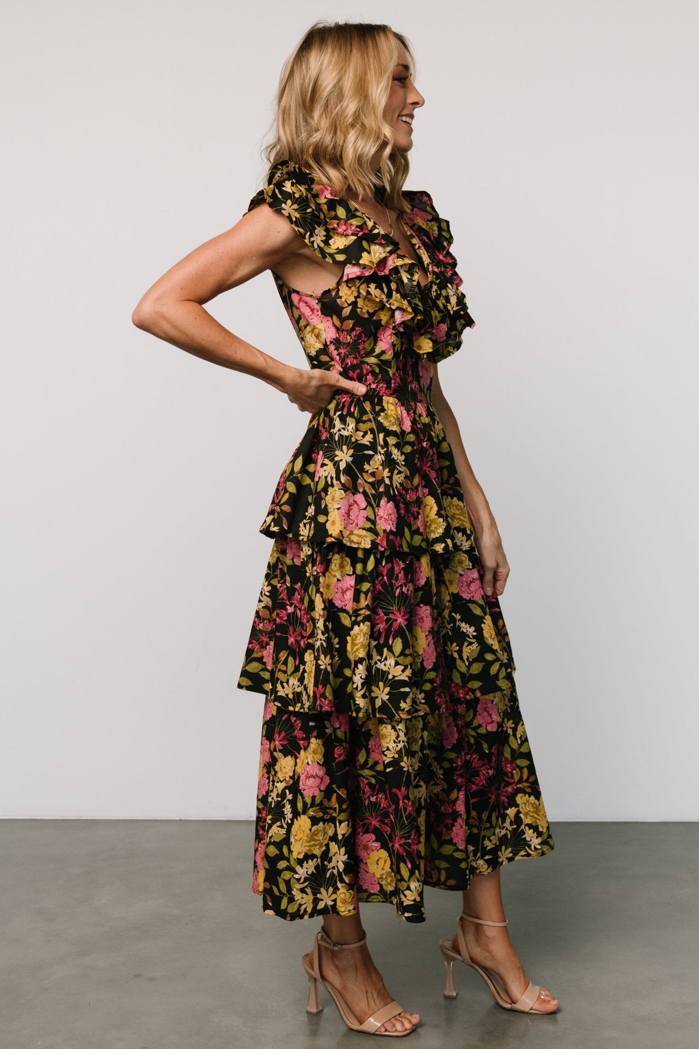 Francesca Tiered Maxi Dress | Black Floral Best Pices